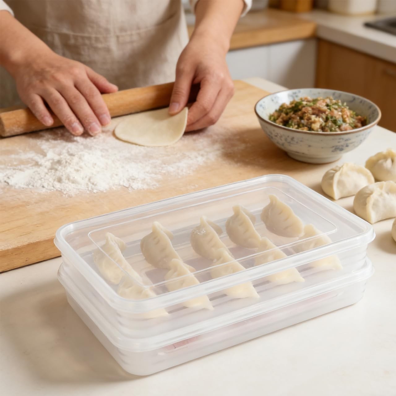 2pcs Dumplings Storage Box Refrigerator Container W/ Lid Dumplings Stackable
