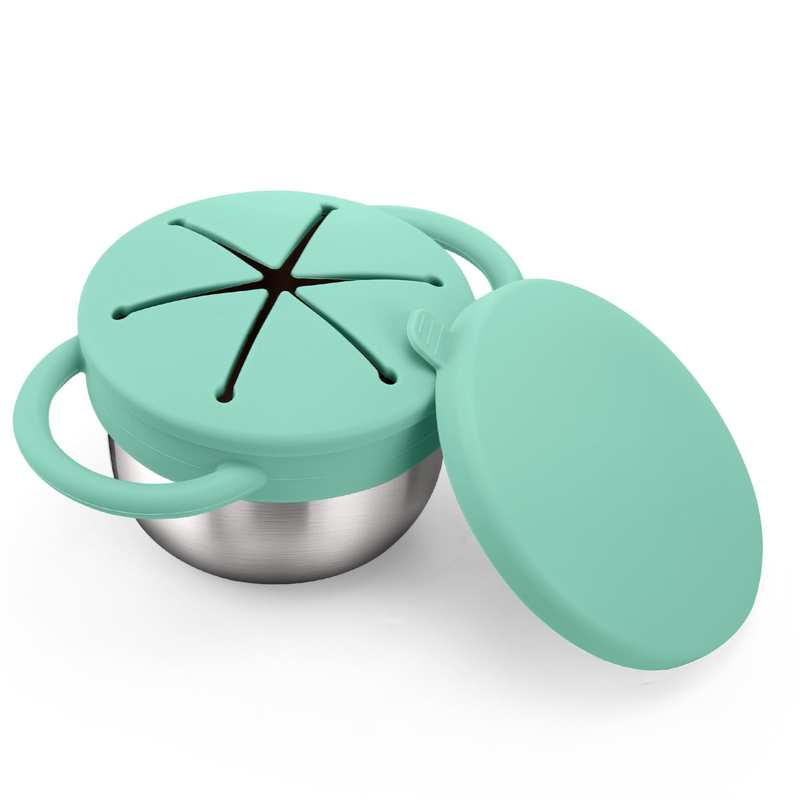 Spill-Proof 9oz Stainless Steel Toddler Snack Cups – Silicone Lid & Catcher