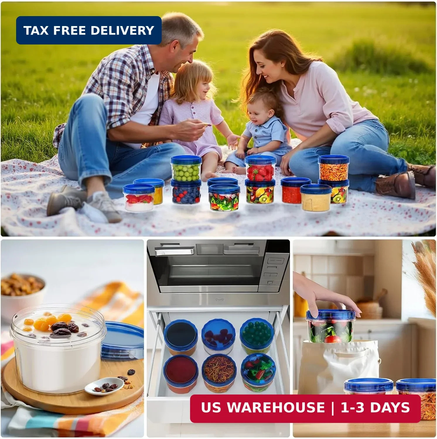 6 Pack-16 OZ Freezer Storage Containers, Small Plastic Containers with Twist Top