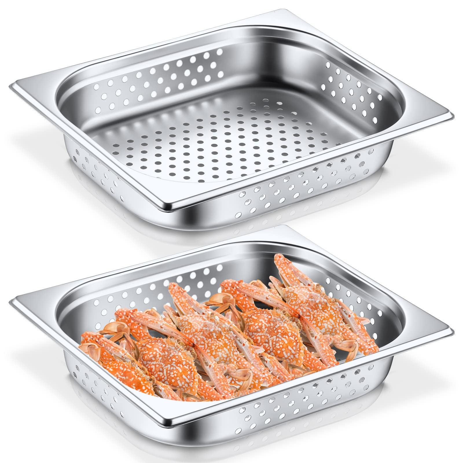 2 Pack Half Size Hotel Pans Perforated Steam Table Pan Stainless Steel Half S…