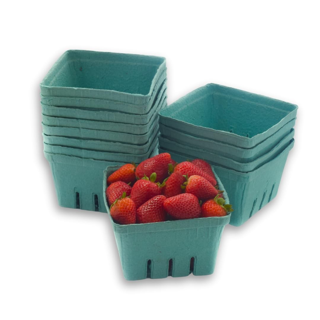 42 Pack QUART Green Molded Pulp Fiber Berry/Produce Vented Baskets for Fruit and