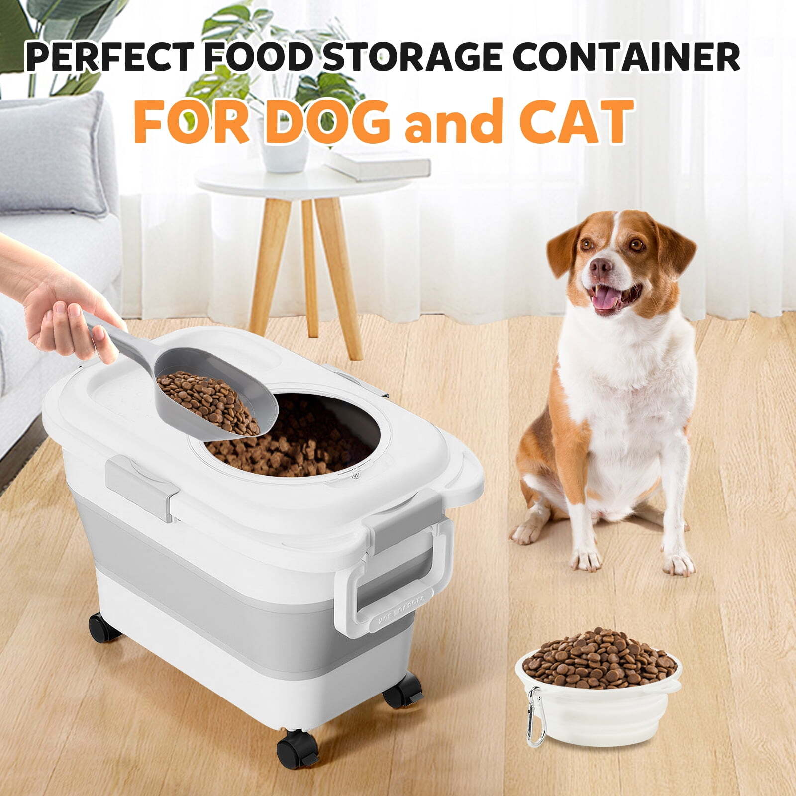 Pet Food Storage Container Collapsible Dog Cat Food Storage with Airtight Lid