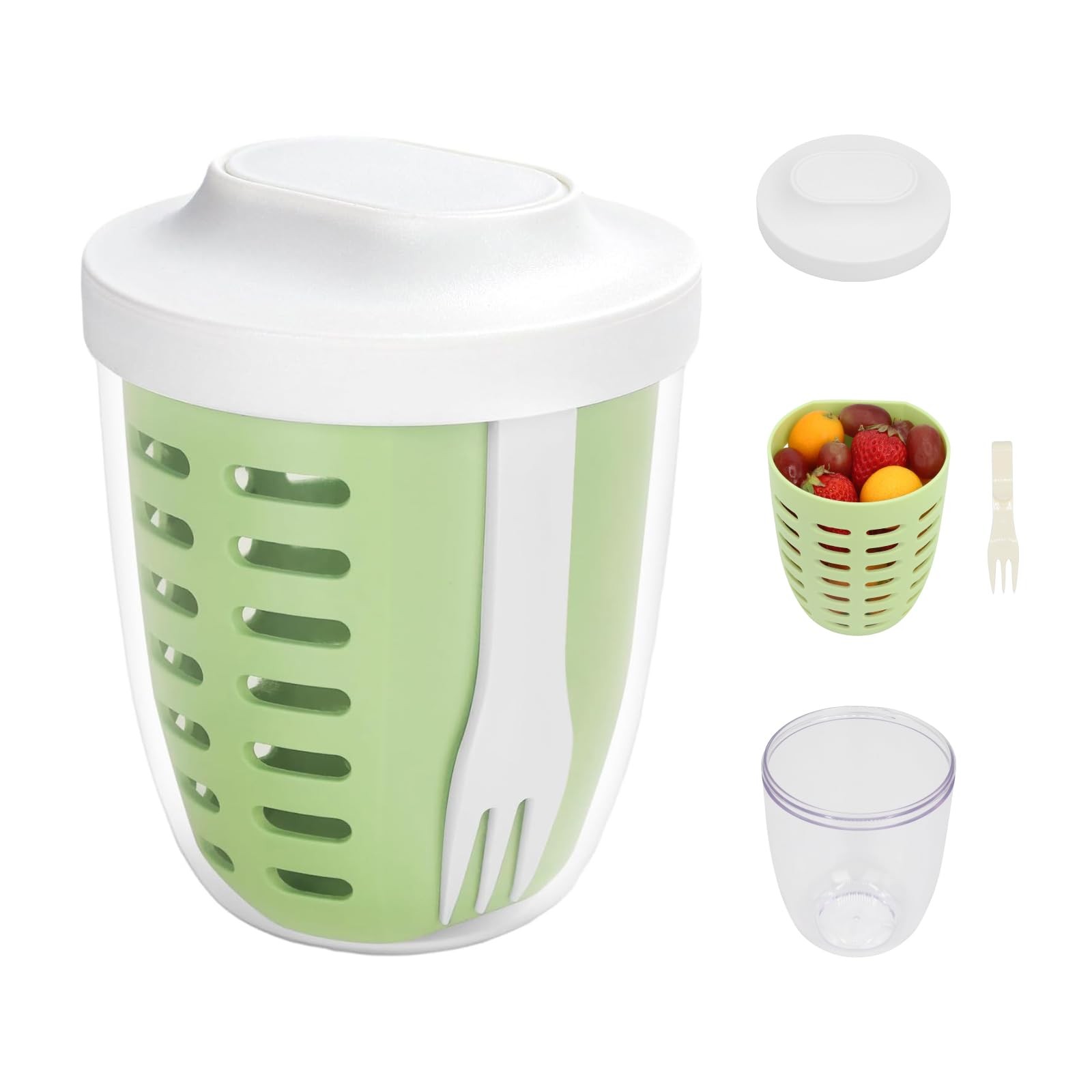 Fresh Fruit Salad Storage Cup To Go With Lids, Fork & Drain Baskets, Reusable…
