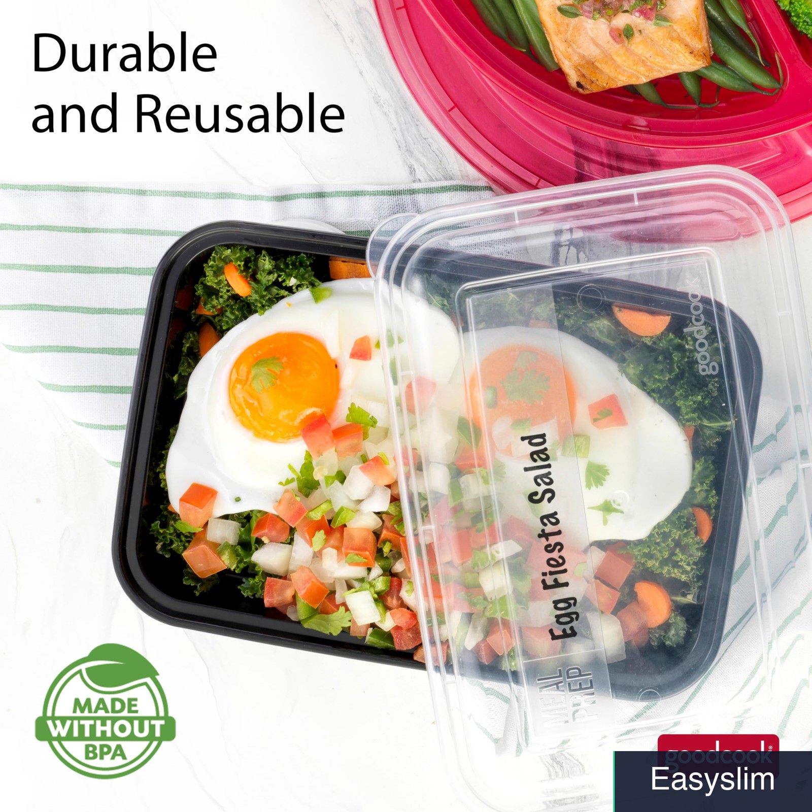 Meal Prep Containers 10-Pack Black Single Compartment BPA-Free Stackable