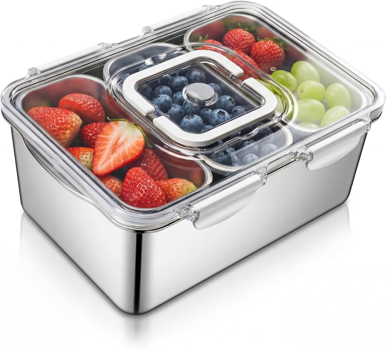 Extra Large 304 Stainless Steel Food Storage with 6 Divided Compartments & Indiv