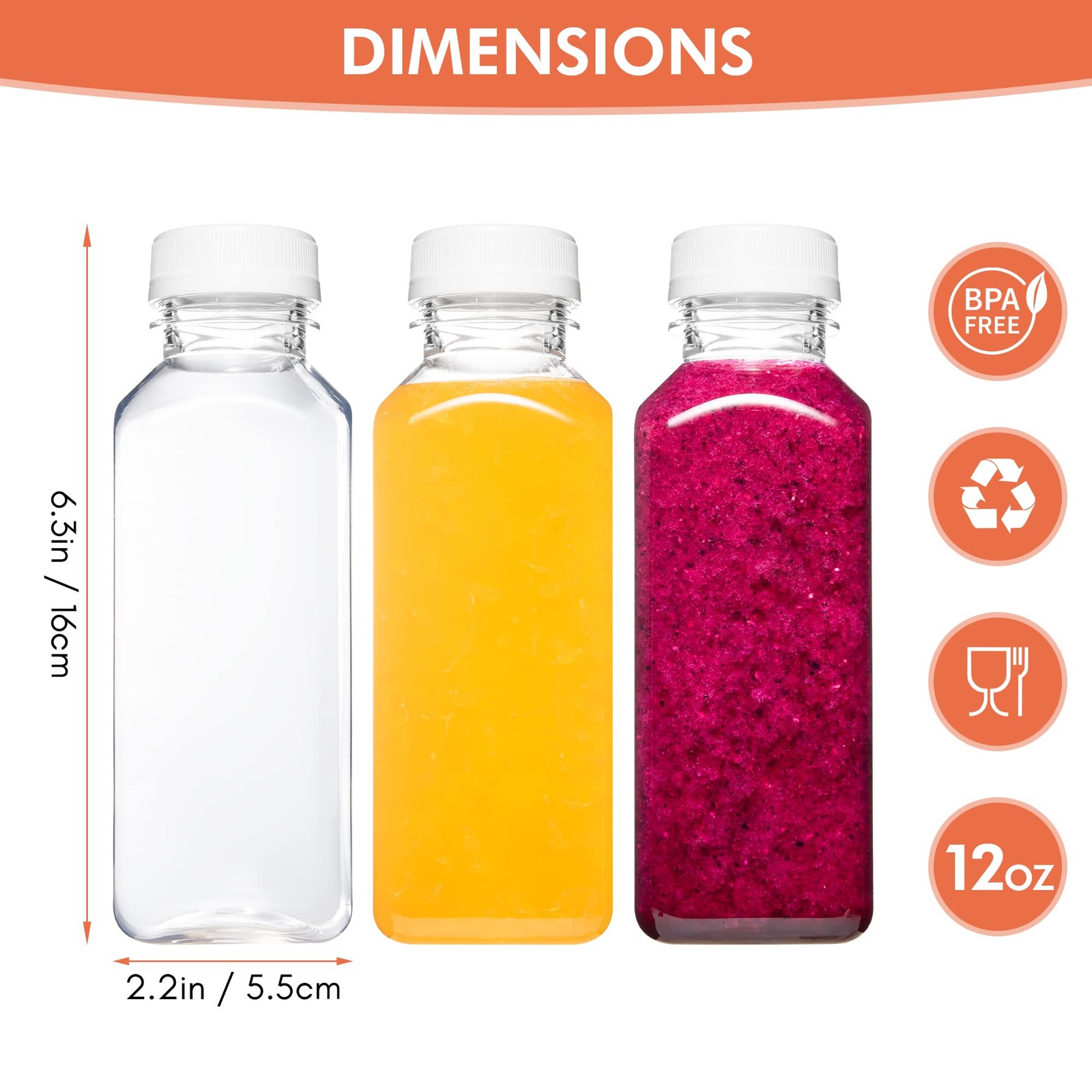 Plastic Juice Bottles with Caps, Reusable Juicing Bottles, Clear Drink Contai…