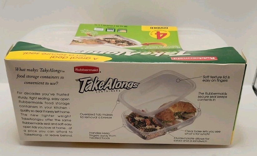 4 Pack Vtg 2002 Rubbermaid Take Alongs Divided Food Storage Containers NOS