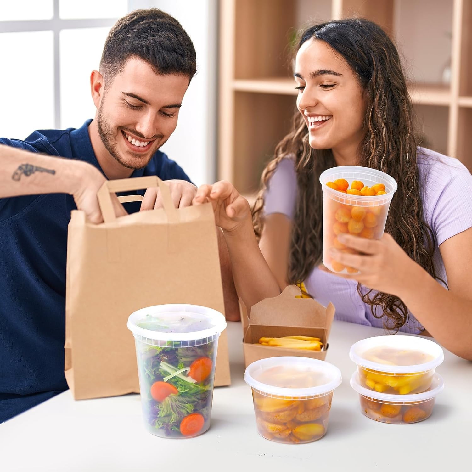 AOZITA 24 Sets Plastic Deli Food Containers With Lids, 8 oz 24 Sets, Clear