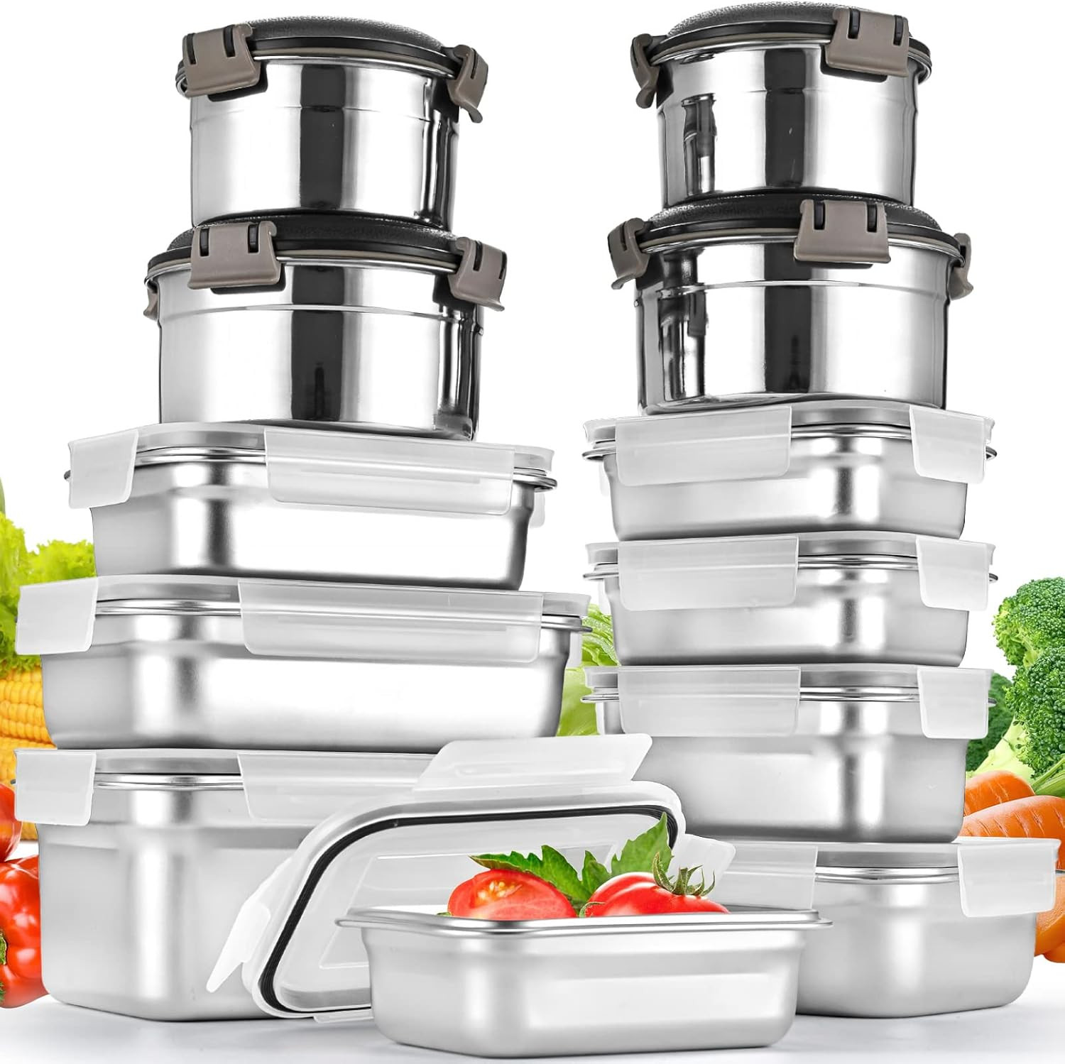 12PC 304 Stainless Steel Food Storage Containers with Lids Leakproof, Meal Prep
