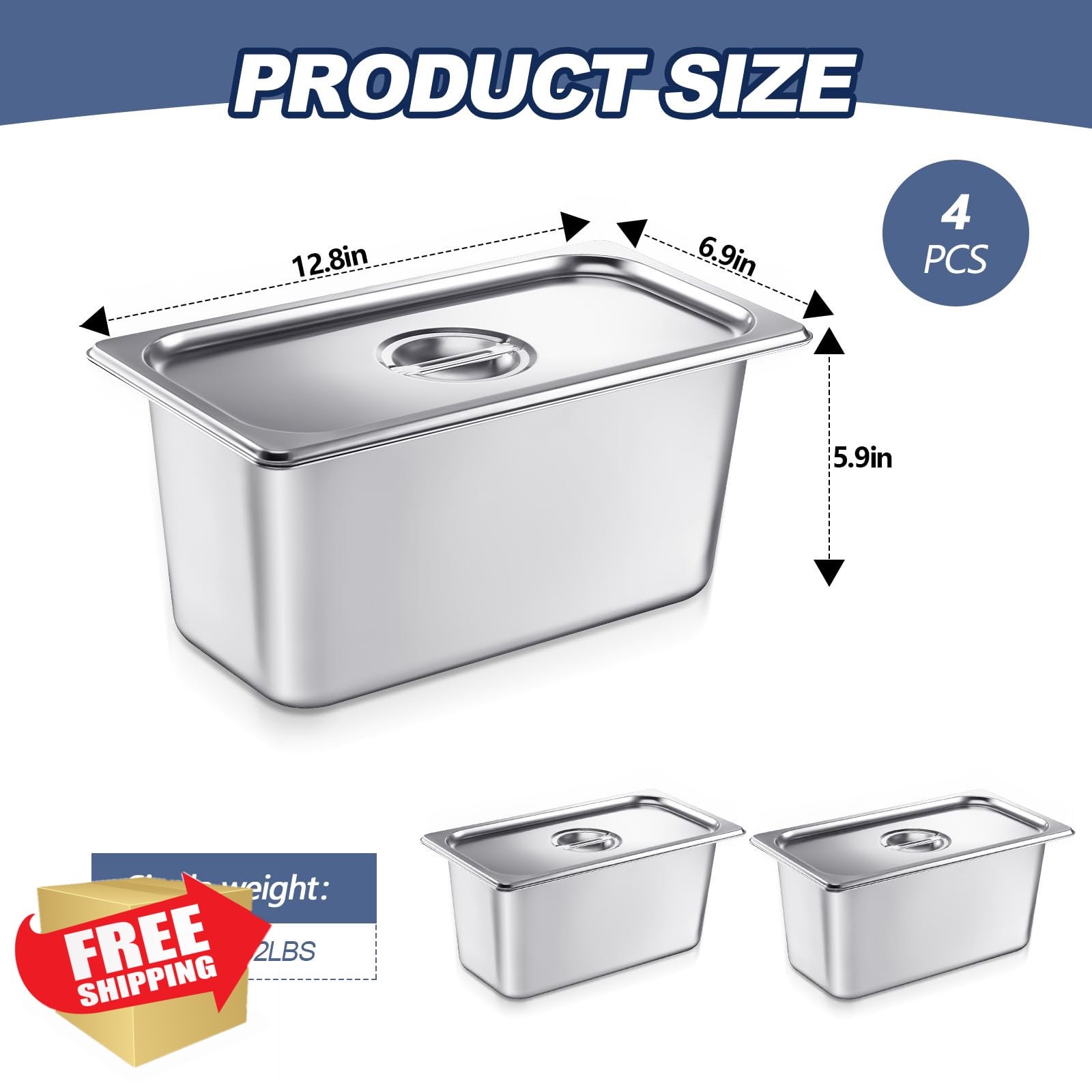 Mifoci 4 Pack 1/3 Size x 6 Inch Deep Steam Pan