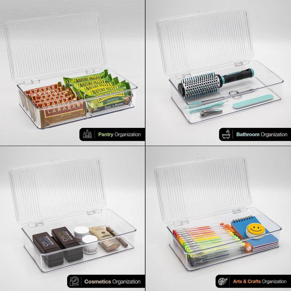 2 Pack Clear Plastic Storage Bins with Deviders and Lids for Fridge and Pantry S