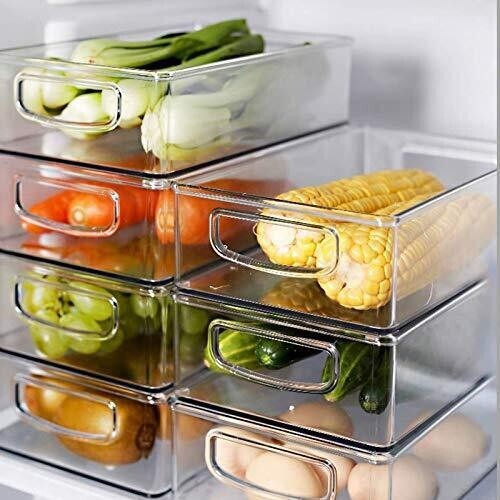 Kingrol 8 Pack Plastic Storage Bins for Freezer, Pantry, Countertop