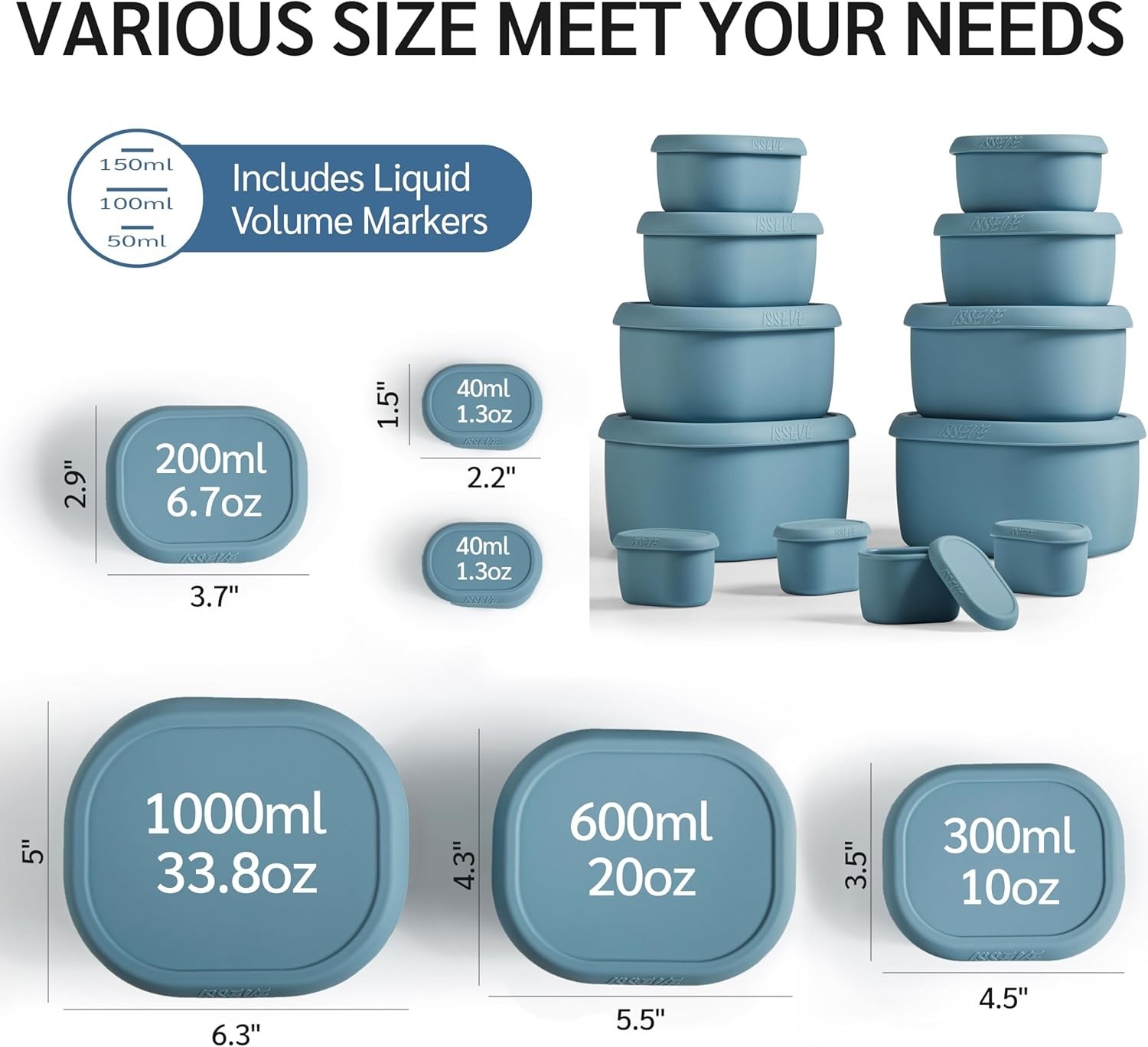 12Pcs/Set Nesting Silicone Food Storage Containers W/ Lids BPA Free Reusable