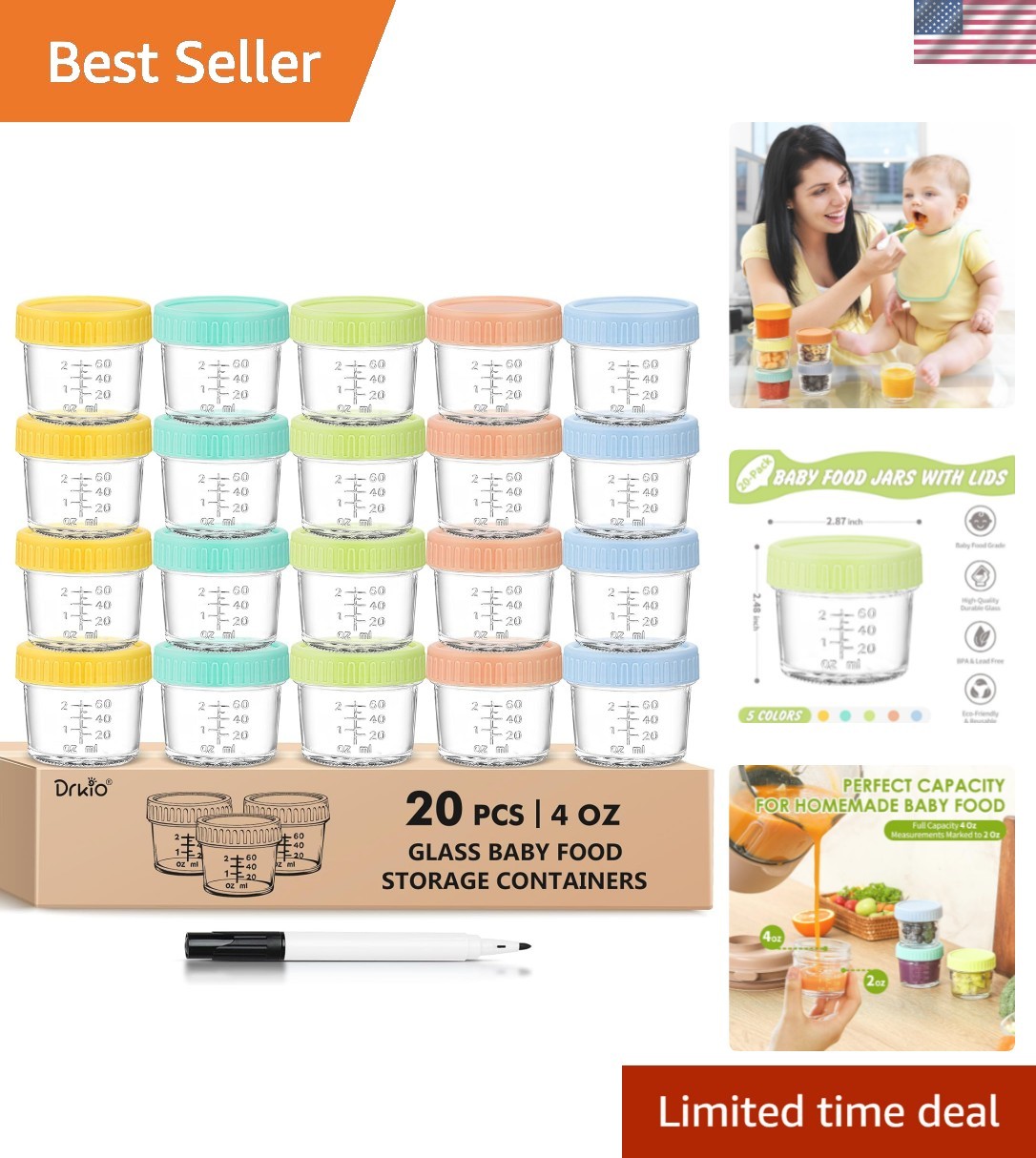 20 Pack Glass Baby Food Storage Containers 4 Oz Baby Food Jars with Lids Baby…