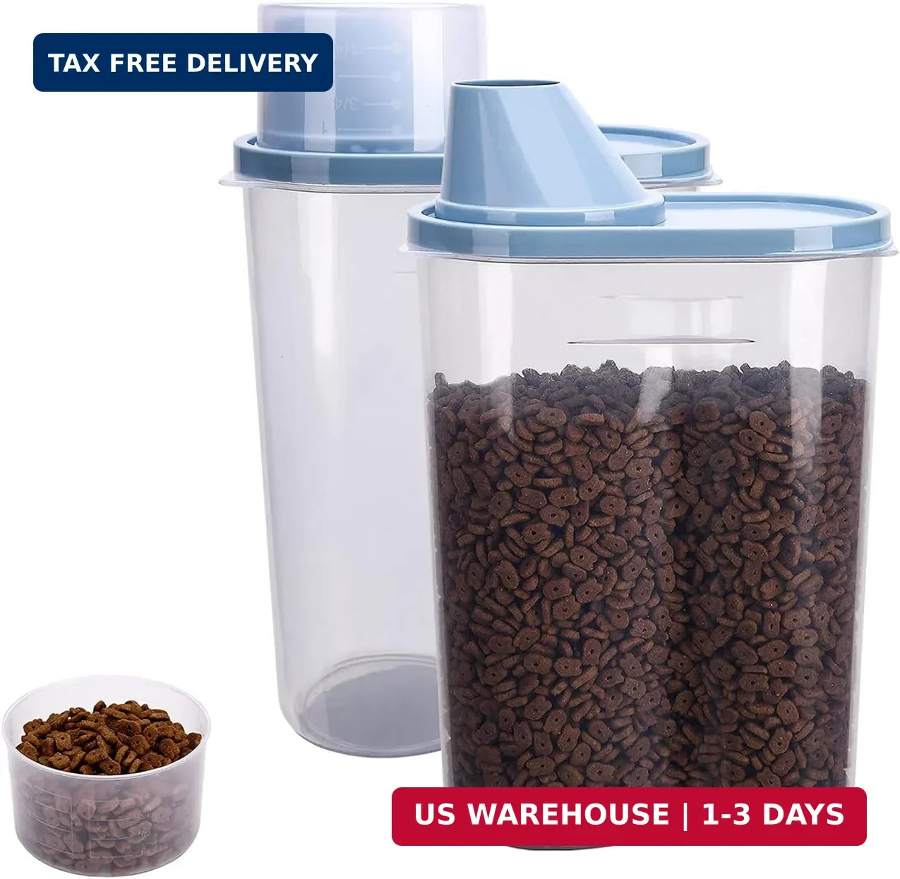 2 Pack 2lb/2.5L Pet Food Storage Container with Measuring Cup, Can Covers and Bo