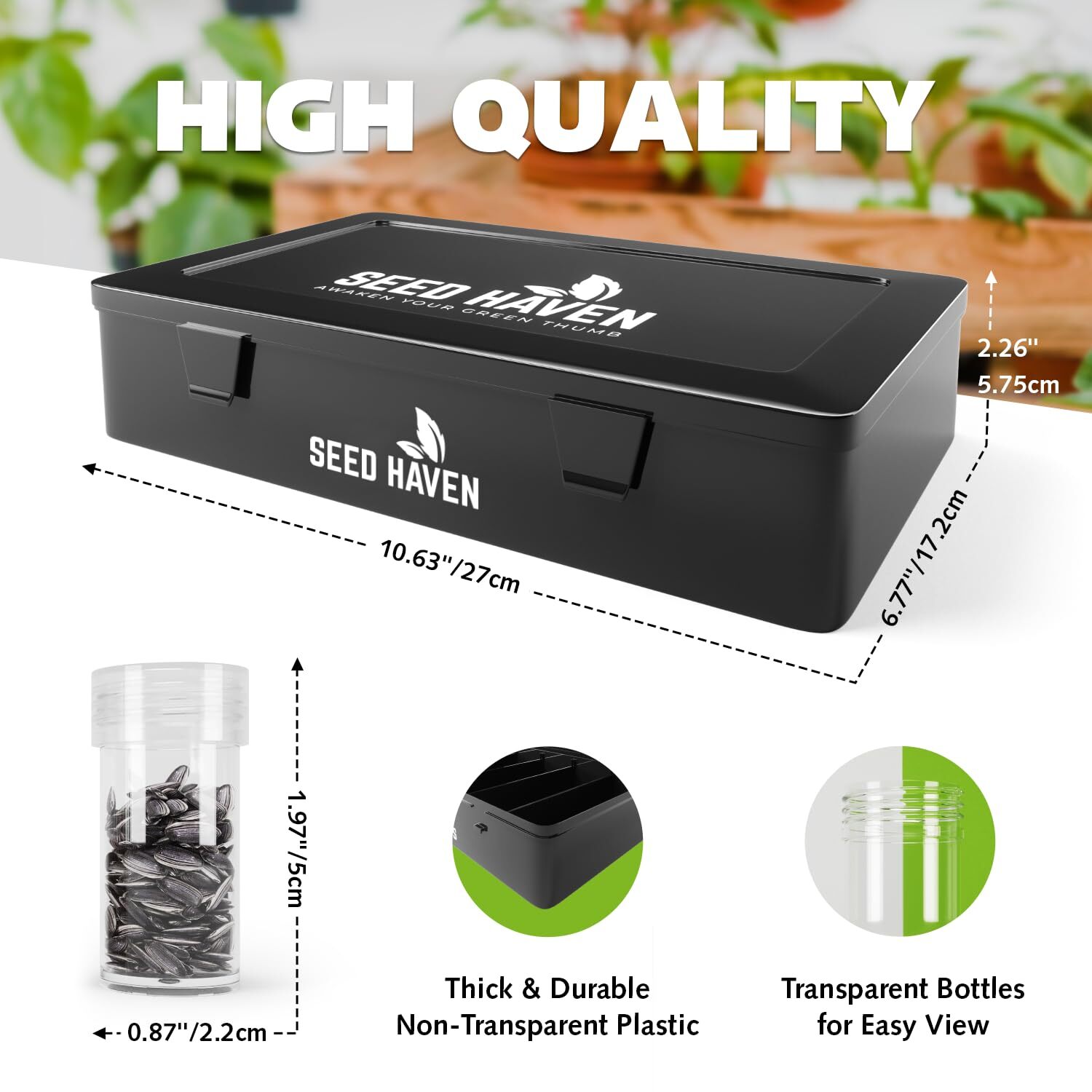 Seed Storage Box Black Opaque Light Proof Seed Organizer Storage Box With 60 Tra