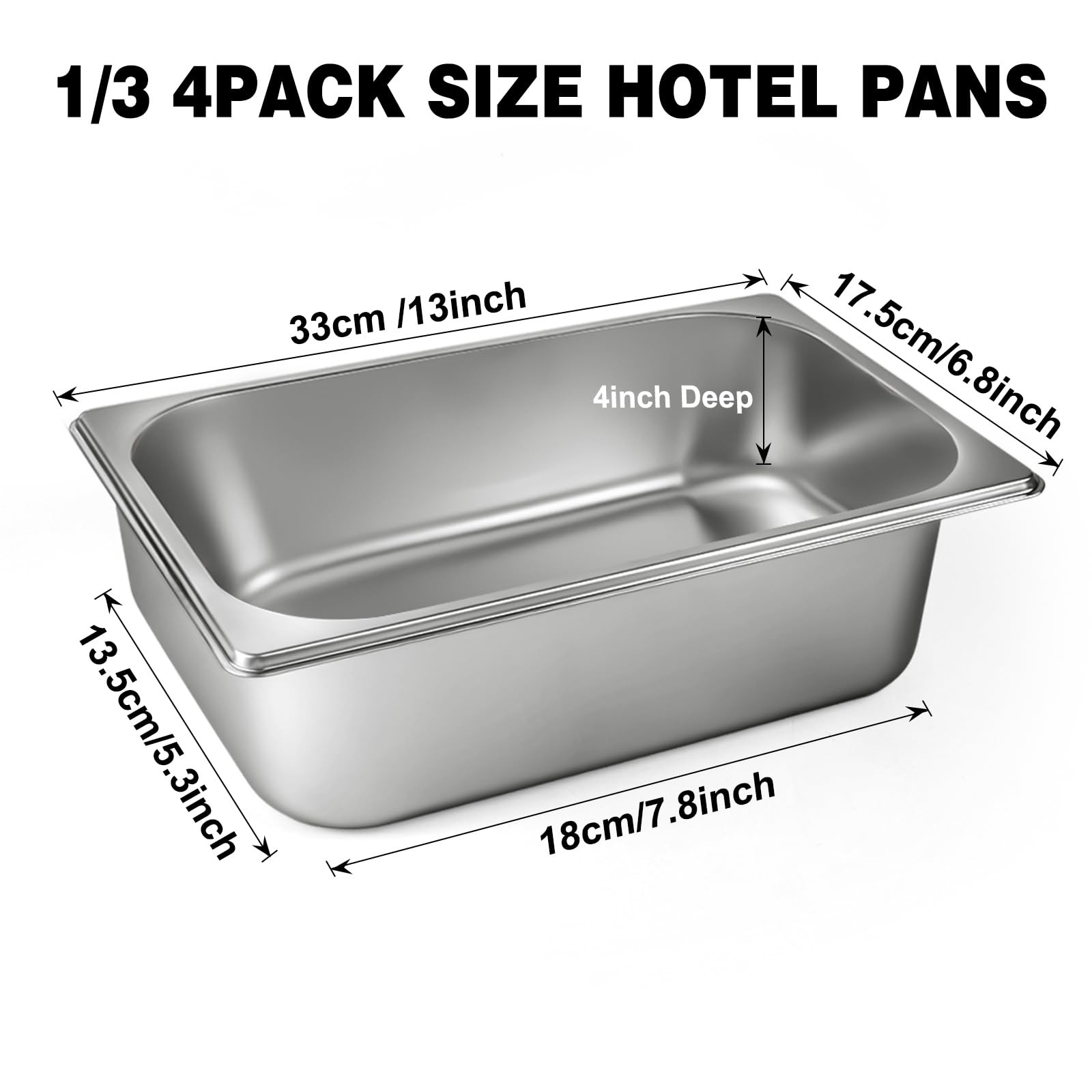 4 Pack 1/3 Hotel Pan with Lids, 4” Deep Steam Table Pan with Lid, 13”L x 6….