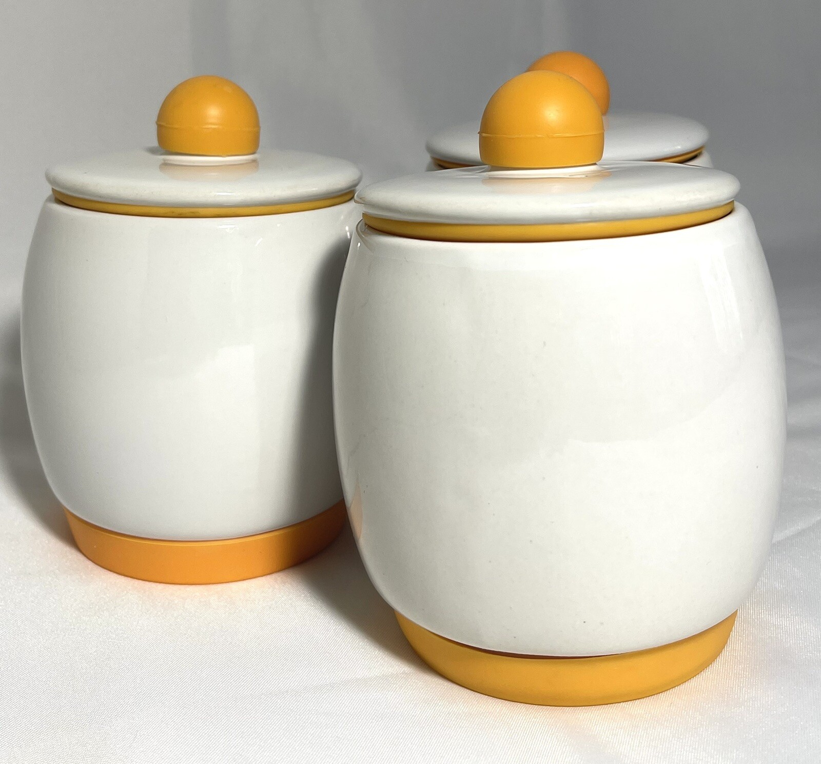 3 Porcelain Canister White, Lid Bird Seed Containers Microwave/Dishwasher Safe!
