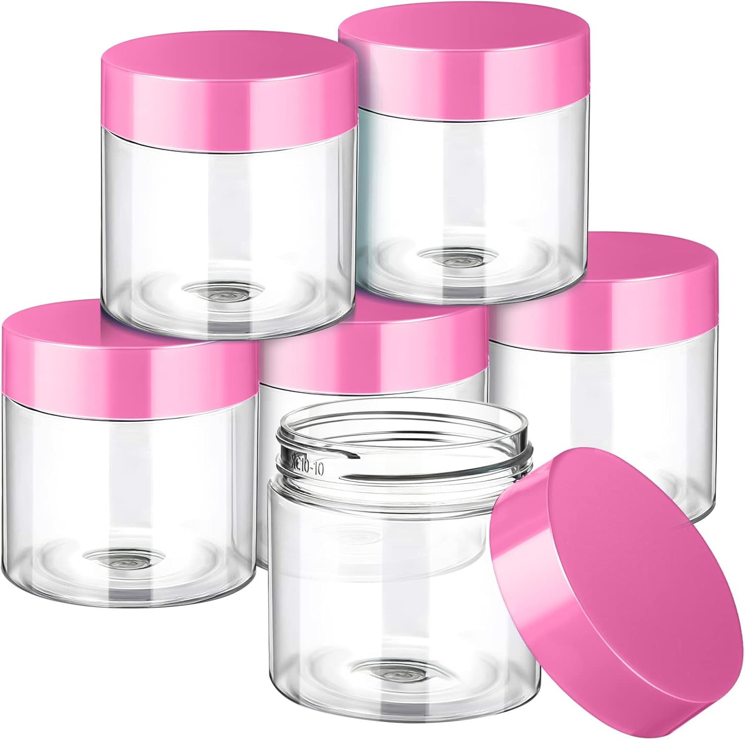6 Pack 2 Oz Plastic Jars Containers with Lids Wide-Mouth Refillable Leakproof Re