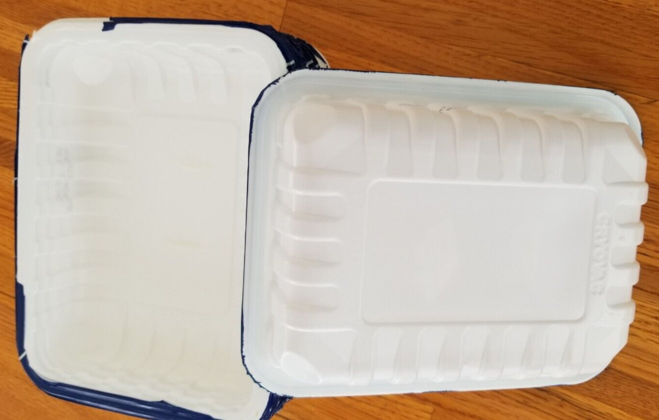 8 Empty Blue Band White 2x9x7″ Containers Microwave Organize Dishwasher Storage