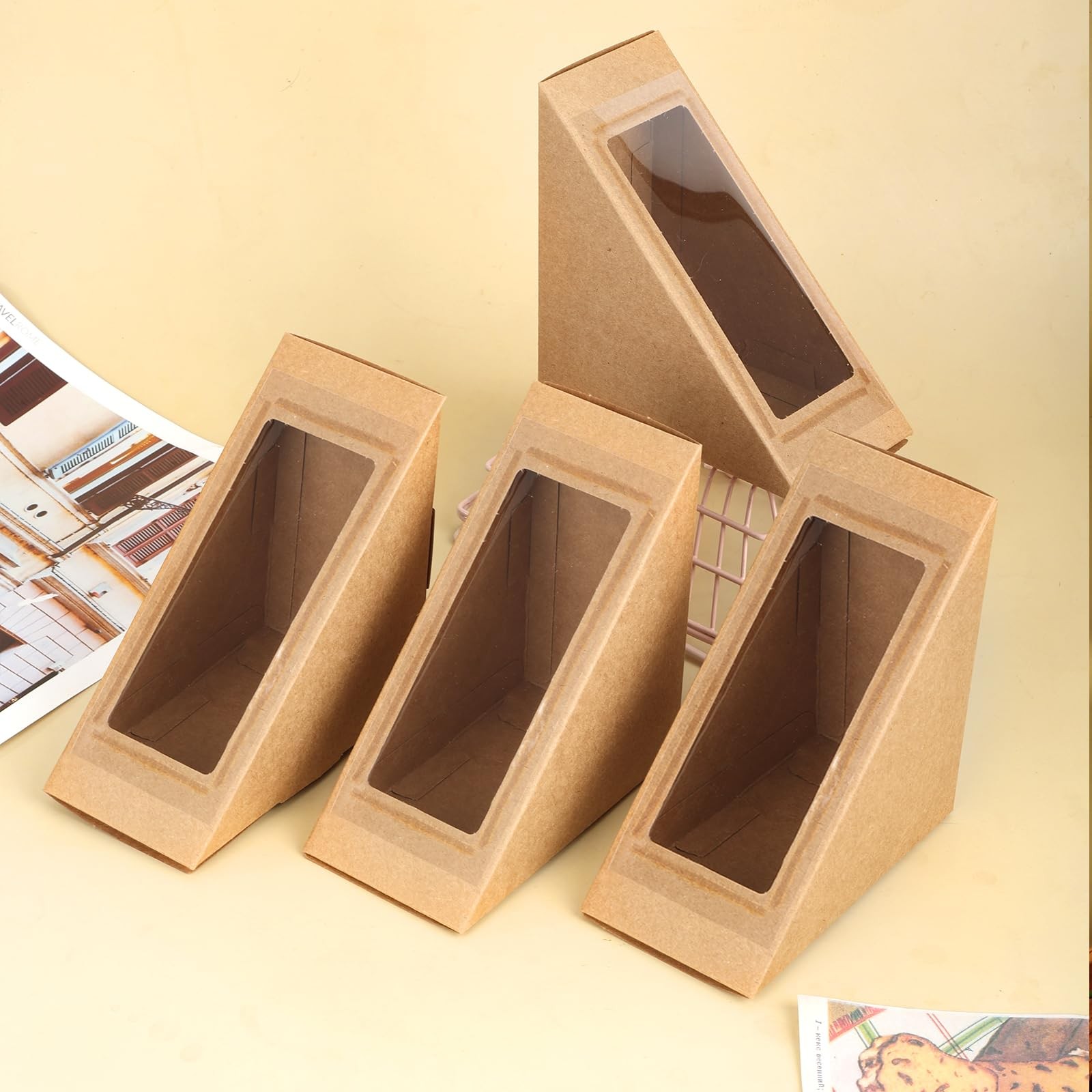 Paper Sandwich Box 50 Pieces Sandwich Take Out Boxes with Window Paper Take O…