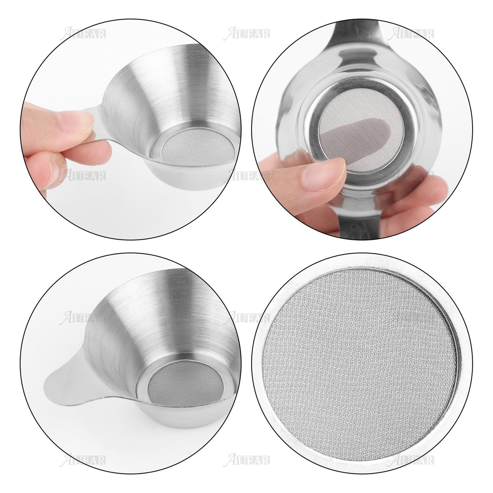 AUEAR, 4 Pack Stainless Steel Tea Strainer Fine Mesh Infuser 4 Pack, Silver