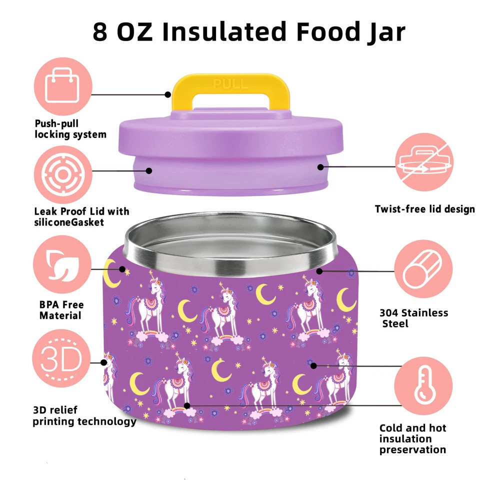 1 Pc Kids Lunch Box Bento Set with Insulated Jar Ice Pack Fork Spoon Bag Combo