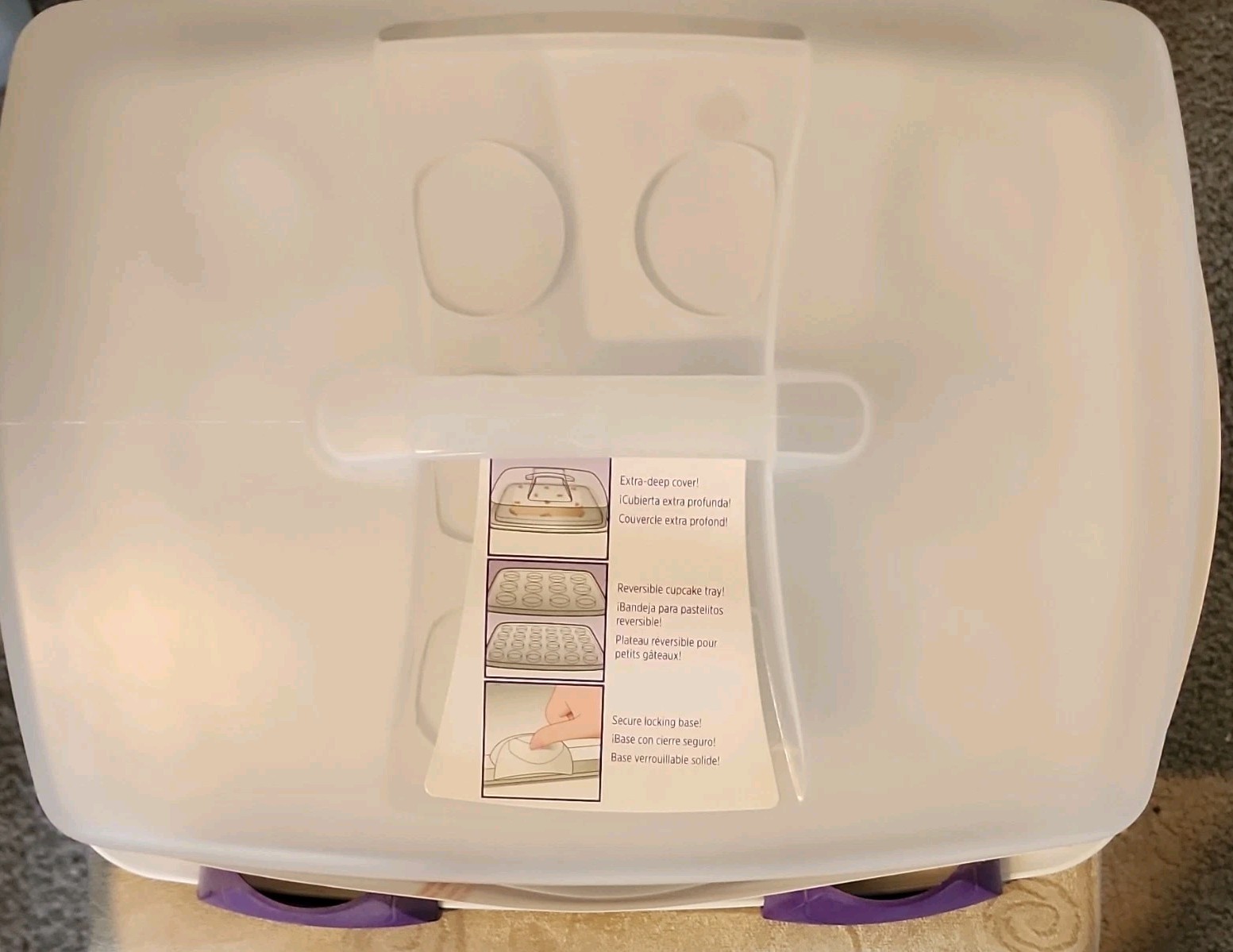 Wilton 3-in-1 Caddy Cake & Cupcake Container Snap Lid White Purple Tray