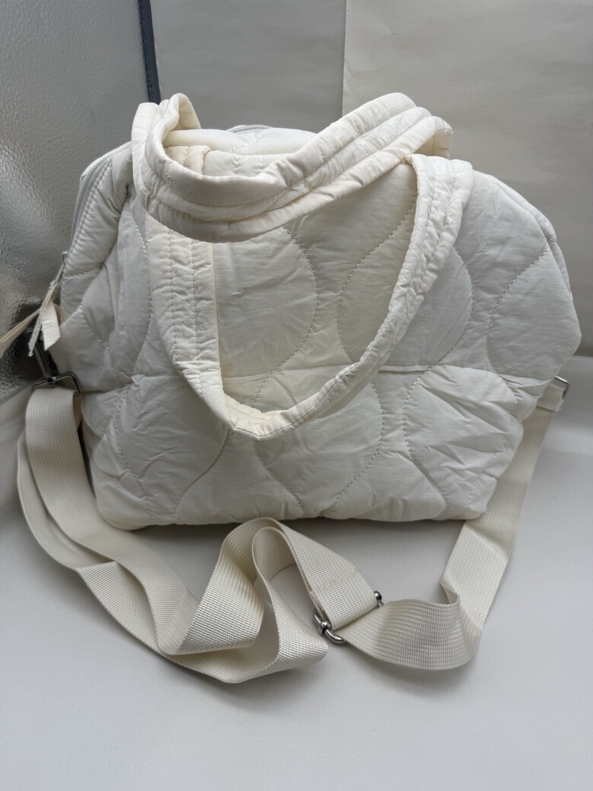 WONDAY 12L Insulated Puffy Lunch Bag Tote for Women w/Shoulder Strap White *READ