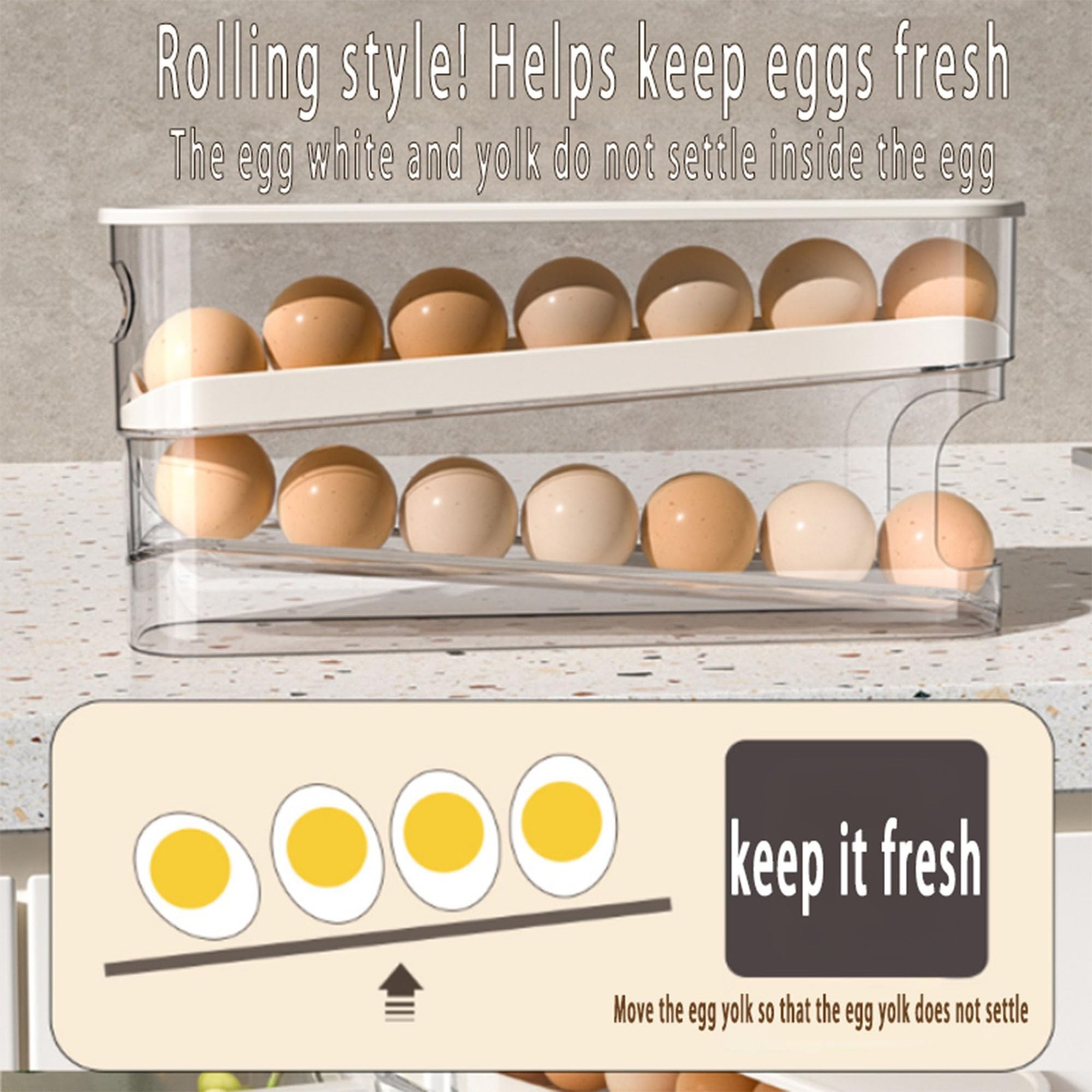 Auto Rolling Fridge Egg Organizer, Space Saving Eggs Dispenser for Refrigerat…