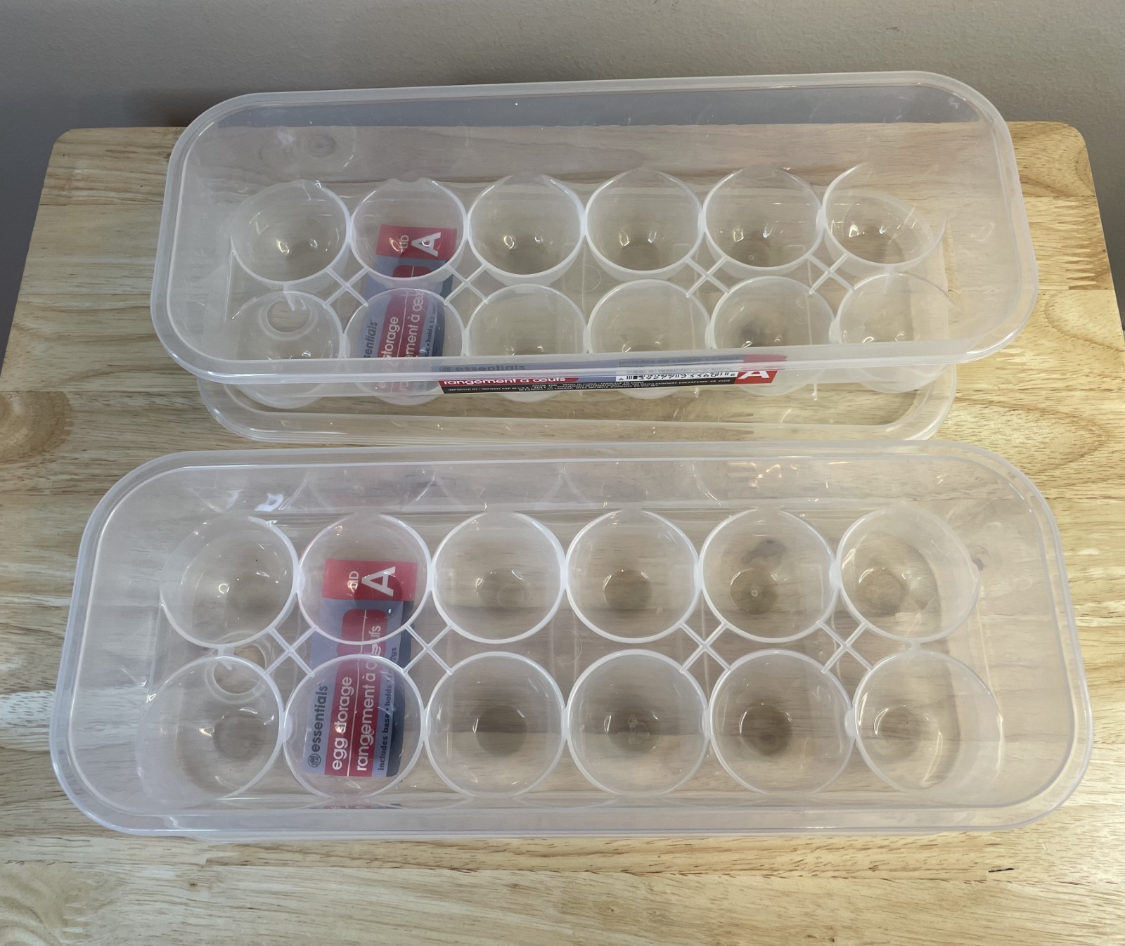 Essentials Egg Storage Containers Set of 2 Holds 12 Eggs Each Stackable Clear Pl