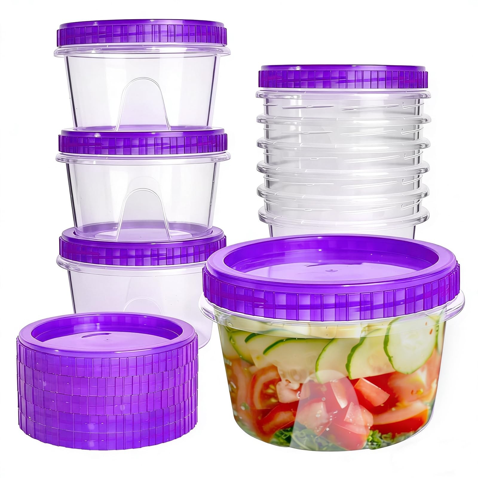 10 Pack 16 oz Freezer Storage Containers with Purple Twist Top Lids, Small P