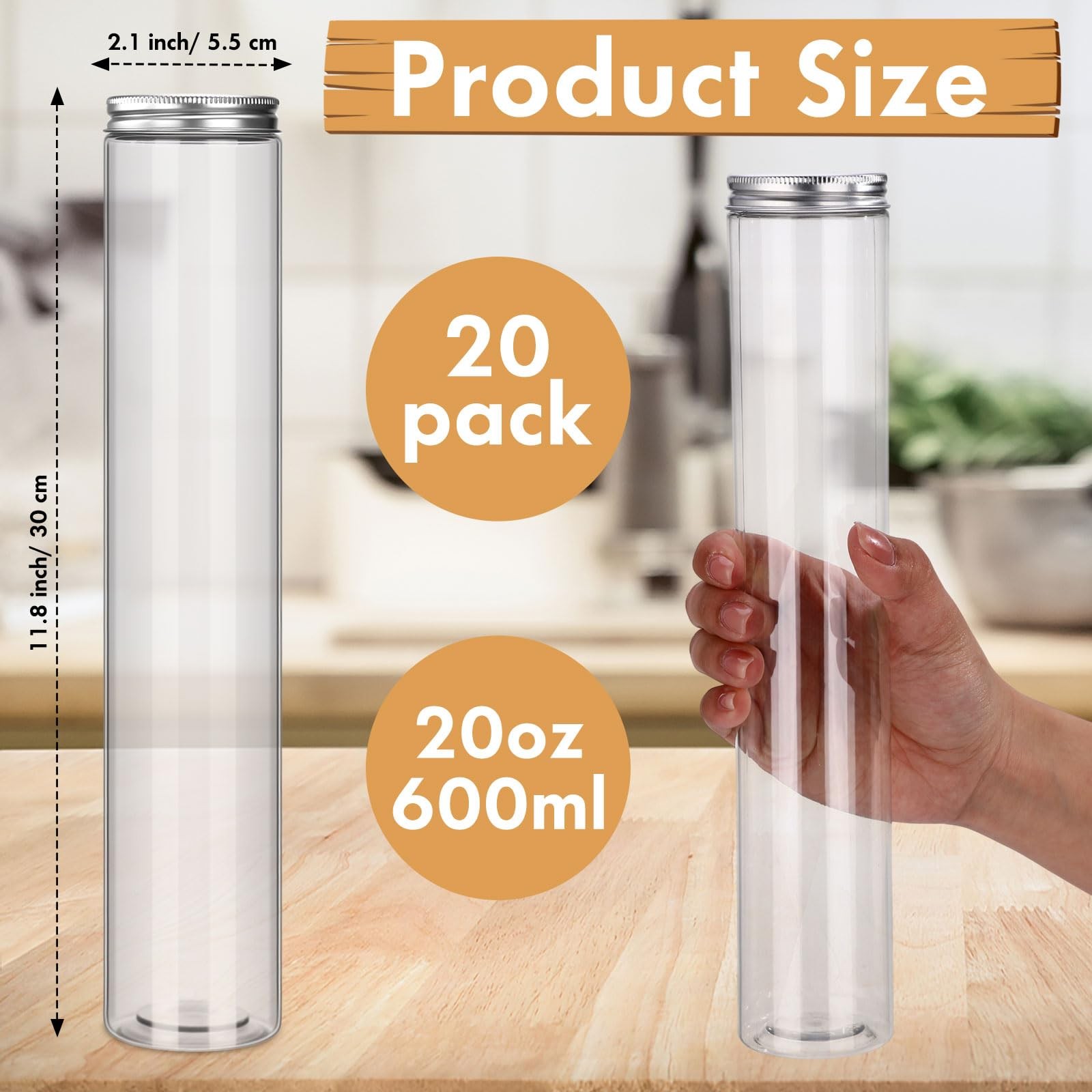 20 Pcs Plastic Jars with Lids 20 oz Plastic Food Storage Jar Spaghetti Contai…