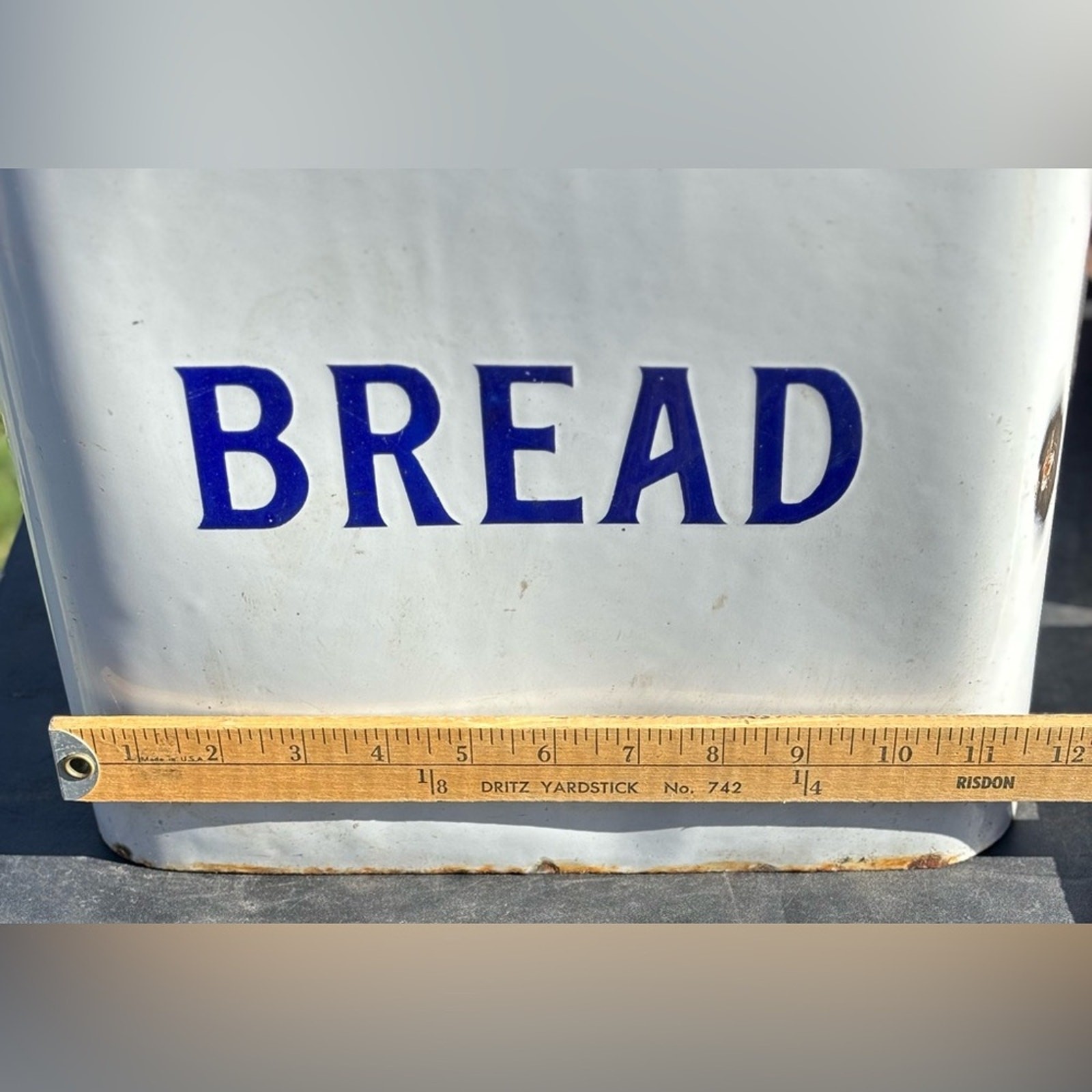 American Vintage White and Blue Bread Box