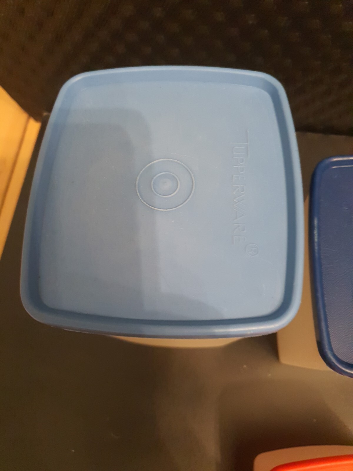 Tupperware Set 4 Storage Canisters Blue Red Lids Good Used Condition Clear