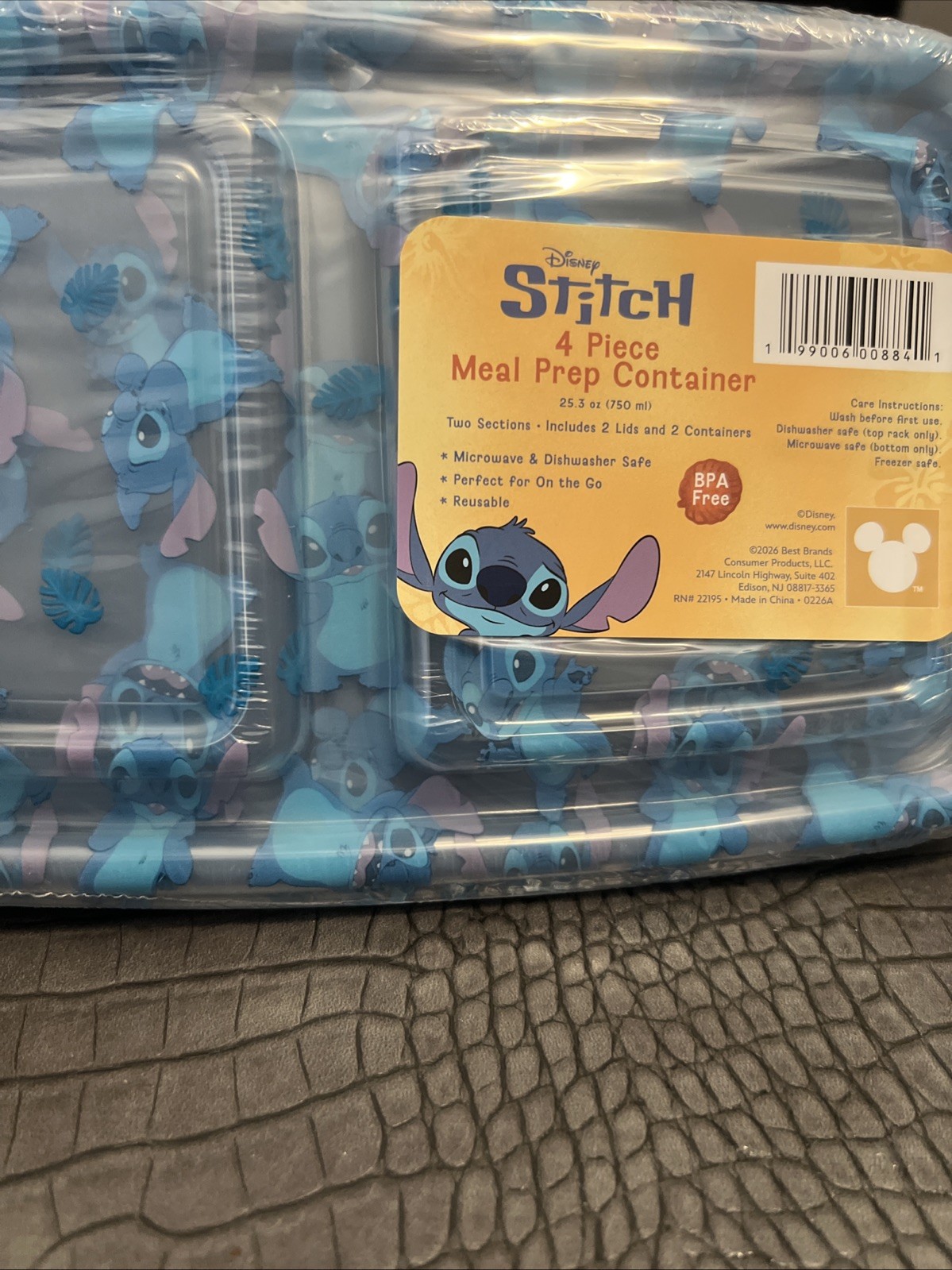 Disney Stitch 4 Piece Meal Prep Container Set 25.3oz Blue Divided Lilo & Stitch