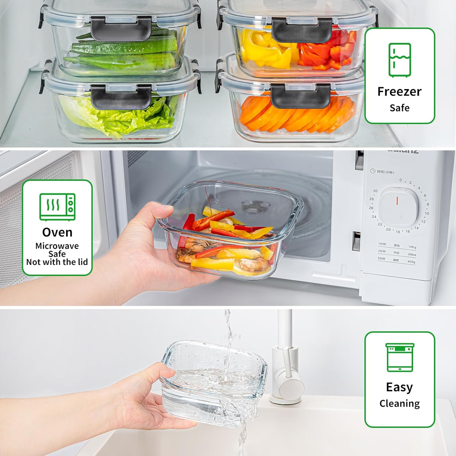 27 Oz Glass Food Storage Containers Lids 4 Pack Square Sandwich Containers/Box
