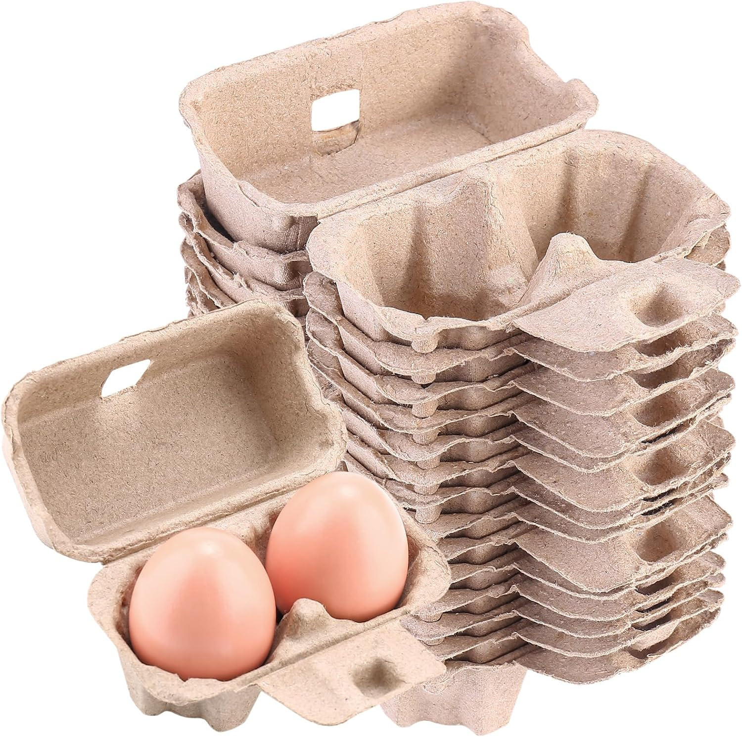 100 Pack Egg Cartons Bulk Pulp, 2 Cell Containers Vintage Easter Style, 1/6 Doze