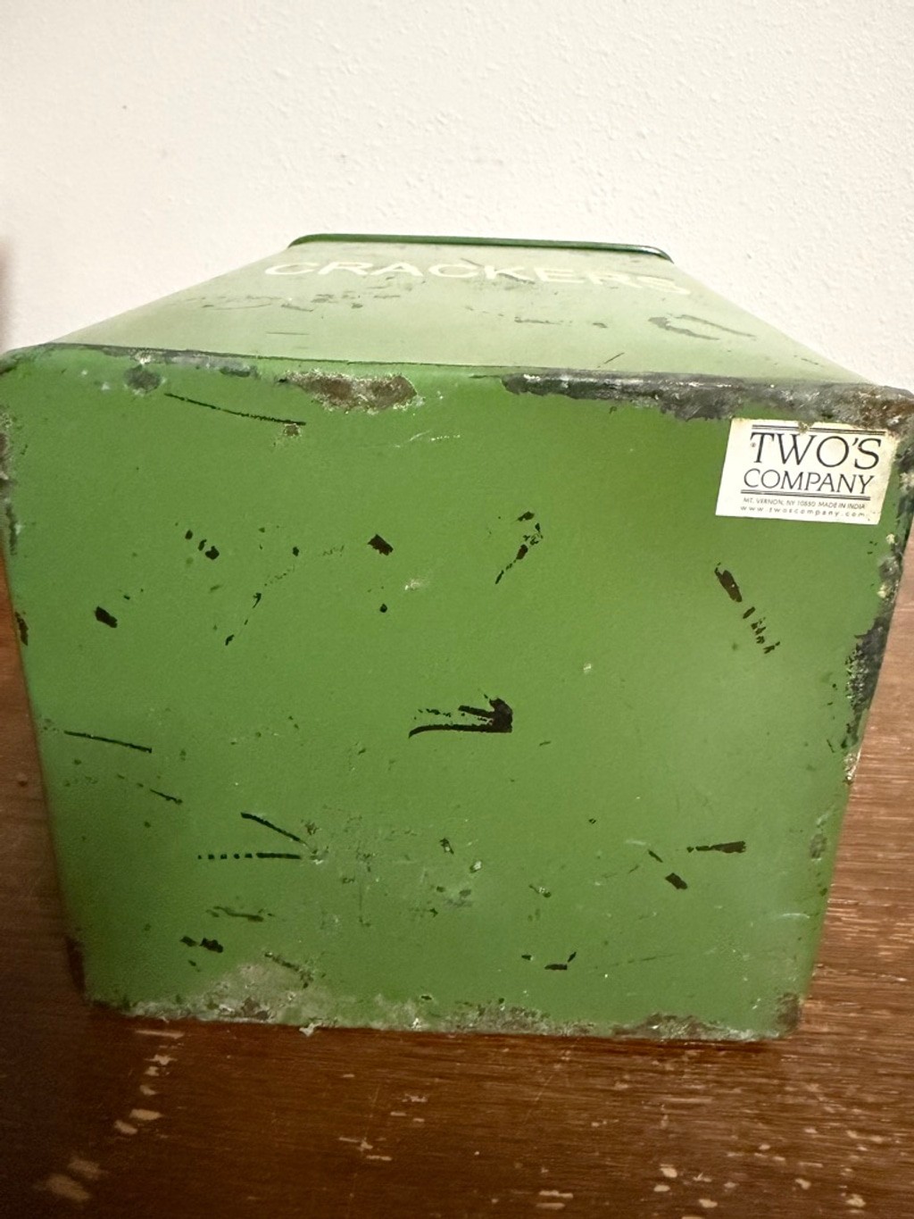 Rustic Metal Crackers Tin Canister w/ Lid Green Farmhouse Kitchen Storage Two’s
