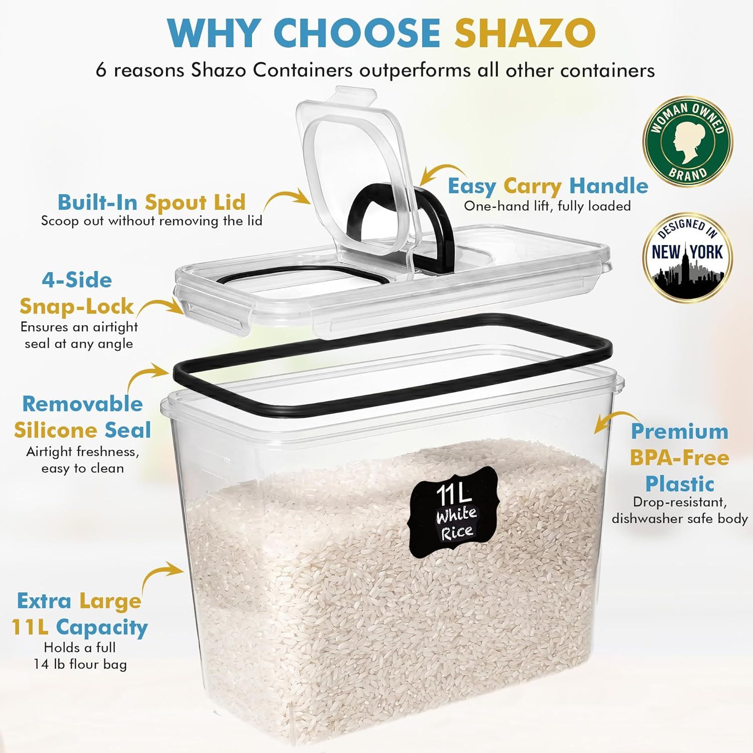 2 PC (11L | 372 Oz) Flour Sugar Storage Containers with Spout Lid & Easy Carry H