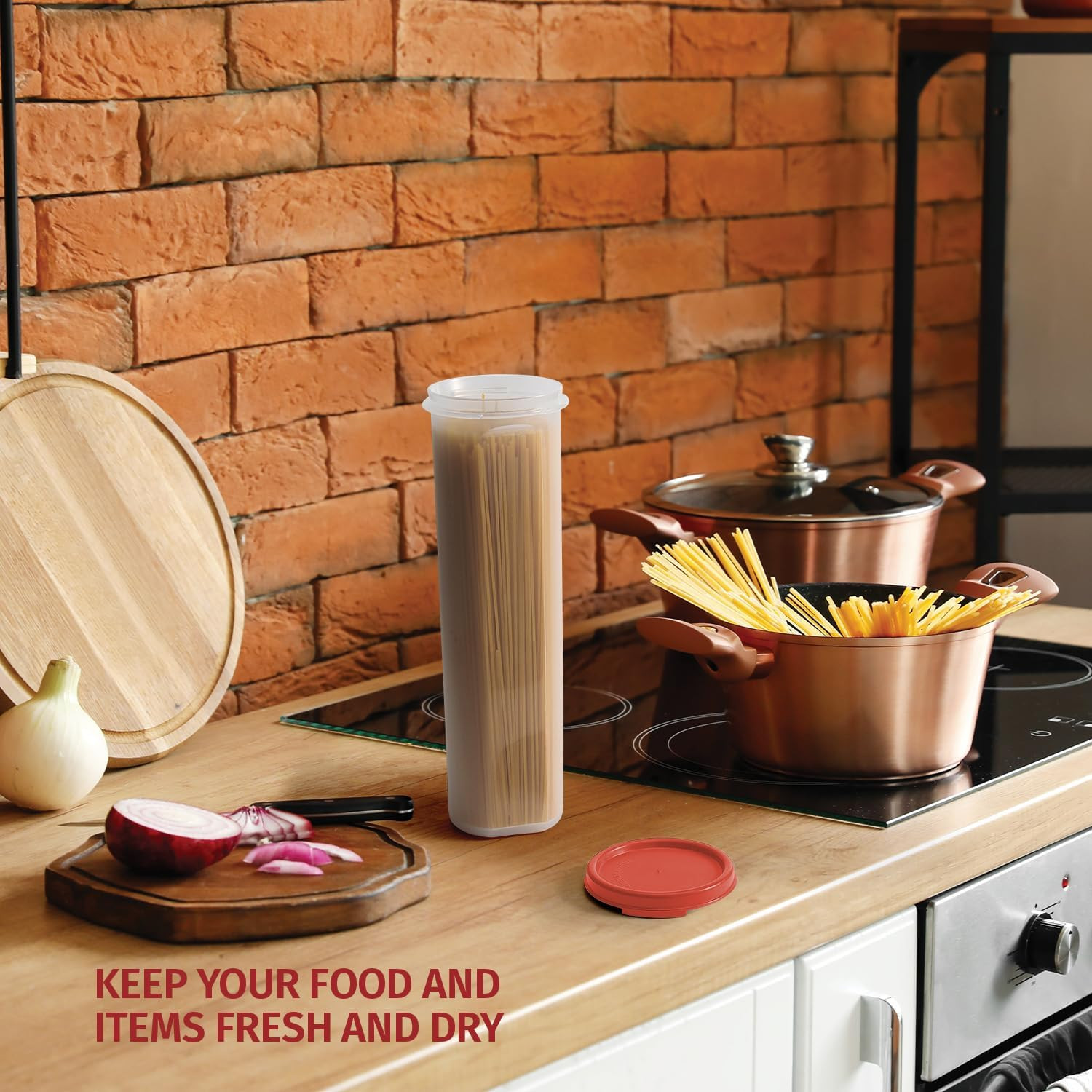 Tall Clear Spaghetti Pasta Container Storage with Lid.Multi-Purpose Kitchen Pant