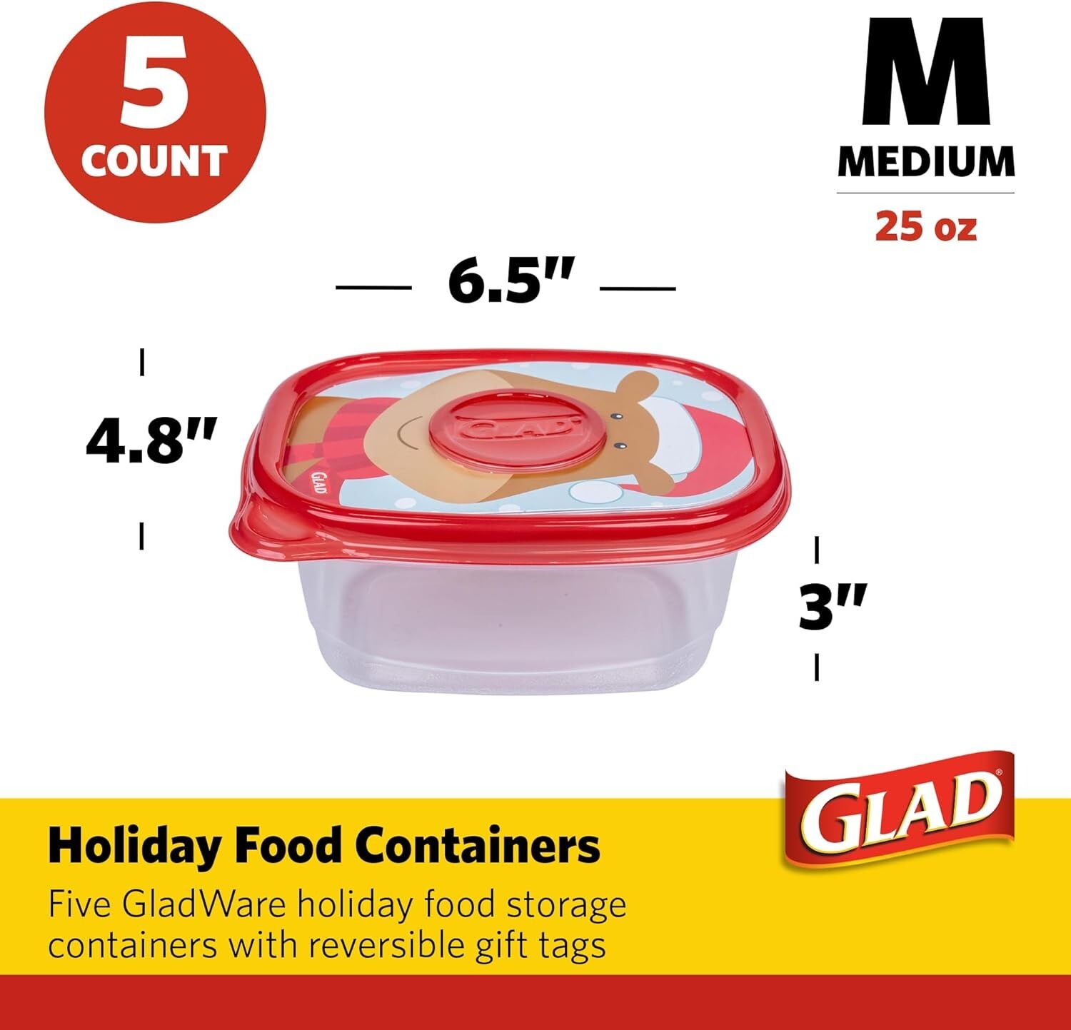 GladWa Family Size Food Storage Containers 24 Ounce (Pack of 5), Standard