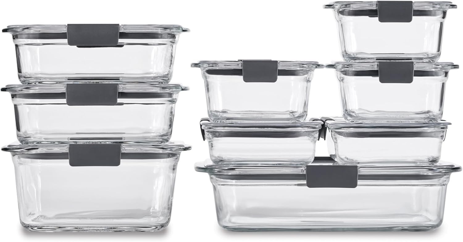 Rubbermaid Brilliance Glass Food Storage Set, 9 Pieces, BPA-Free, Leak-Proof