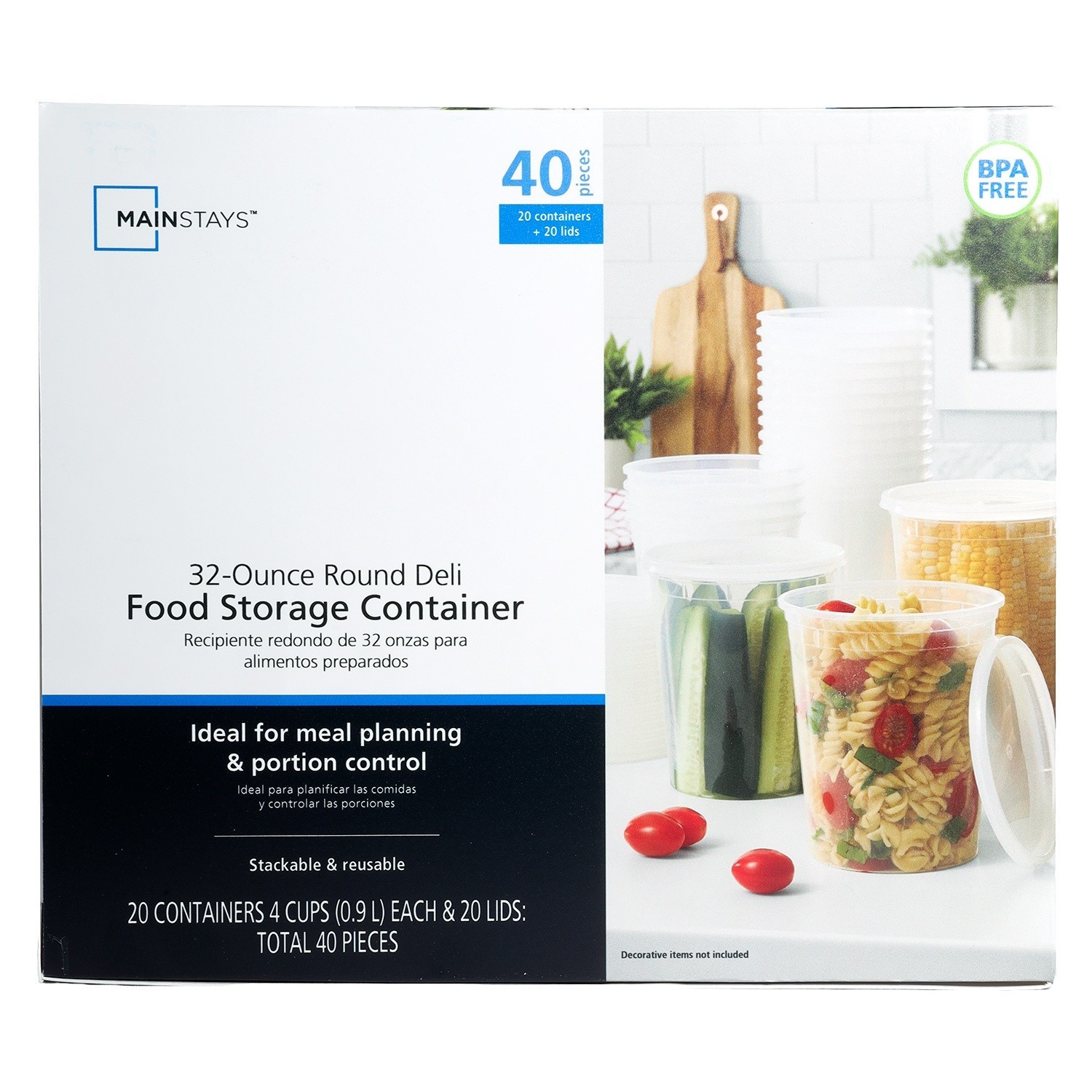 (4 pack) Mainstays 40 Piece 32oz Plastic Deli Container, Ideal Use for Meal Pre