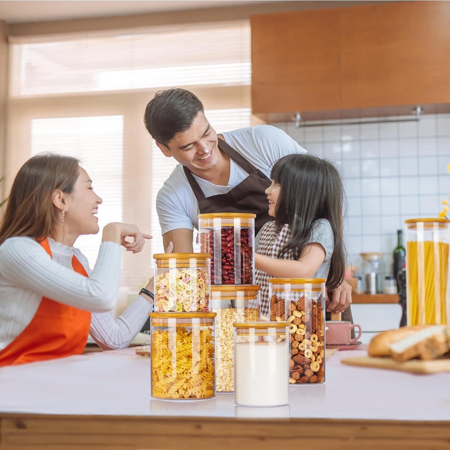 Vtopmart 7 Pack Glass Food Storage Jars with Airtight Bamboo Lids, Pantry Set