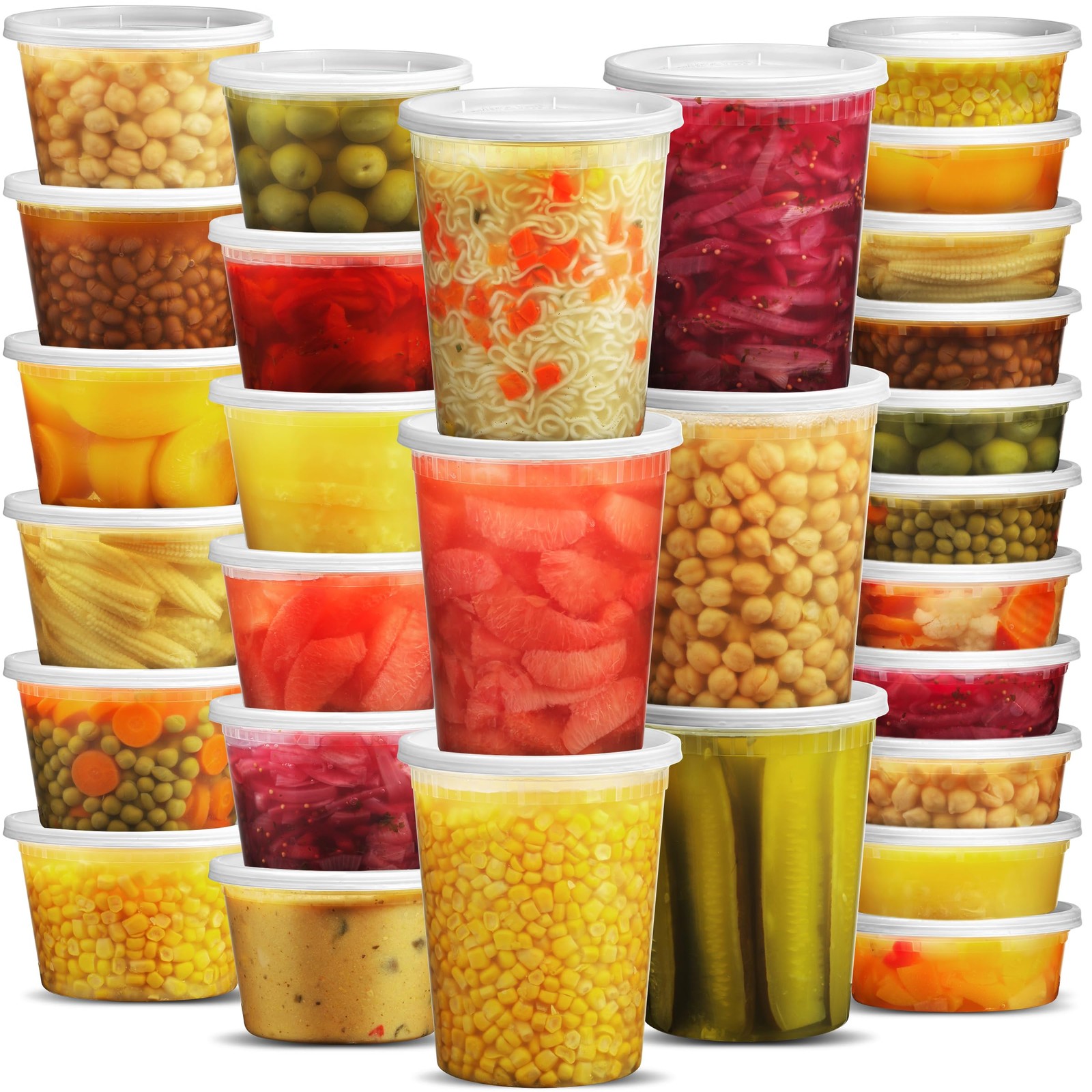 Deli Food Containers with Lids – (48 Pack) 16 Sets of Each Size – 8 Oz-Cup / …
