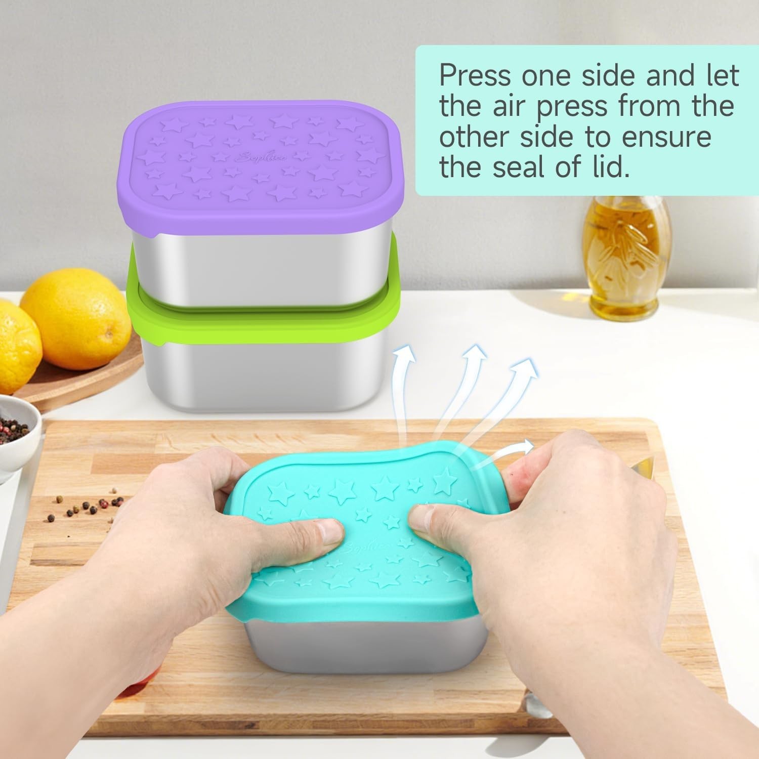 Stainless Steel Snack Containers for Kids 14oz 4 Pack Food Storage Airtight