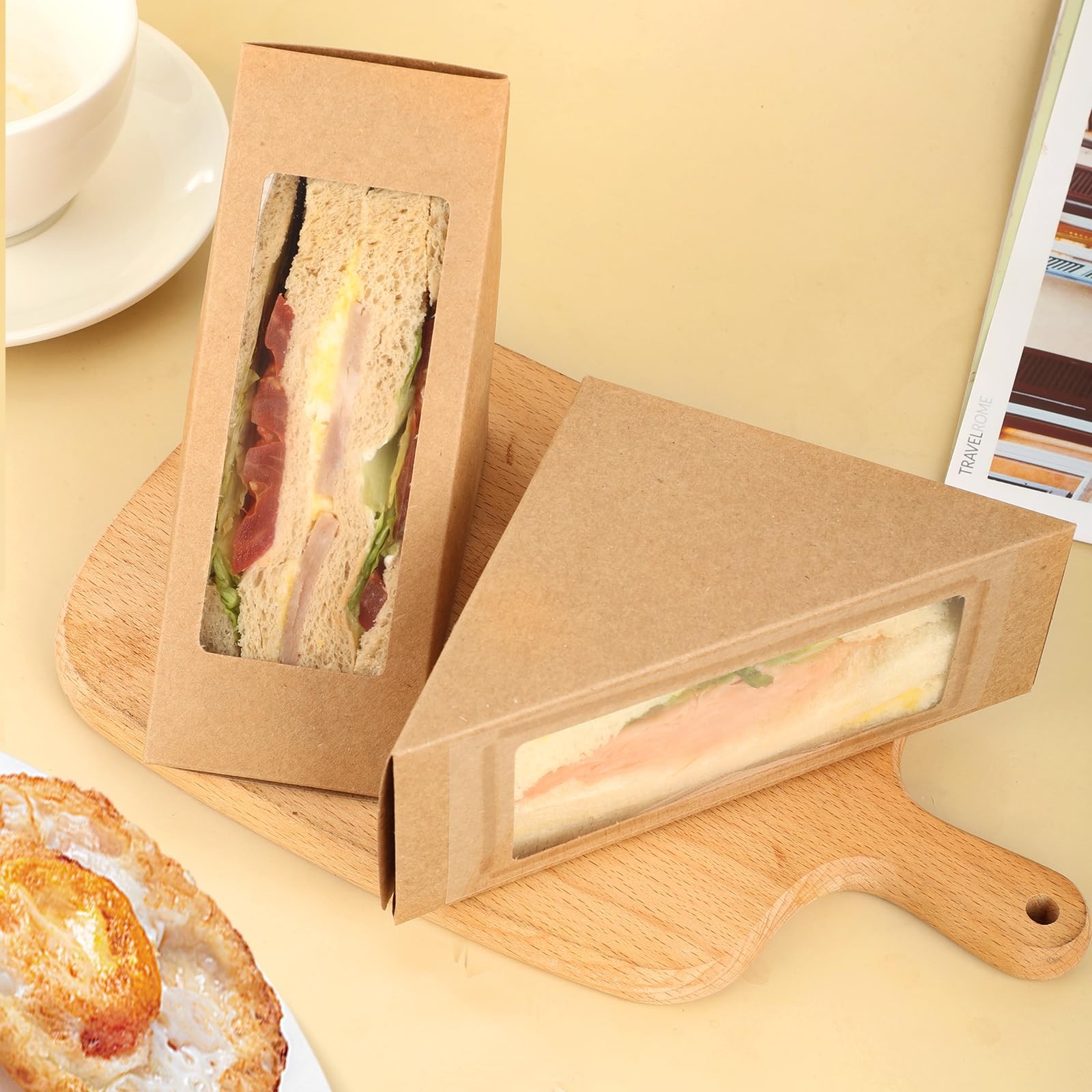 Paper Sandwich Box 50 Pieces Sandwich Take Out Boxes with Window Paper Take O…