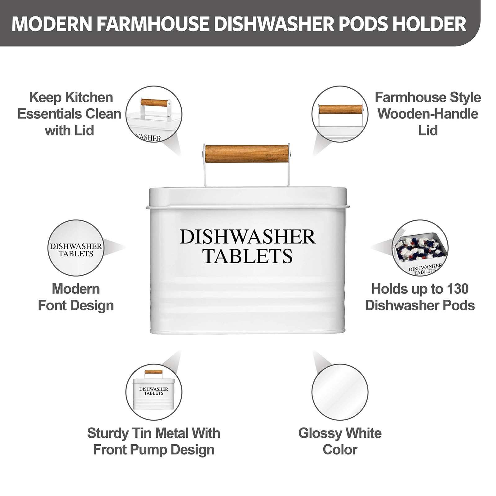 Modern Farmhouse Metal Dishwasher Pods Container Holder with Lid for Kitchen …