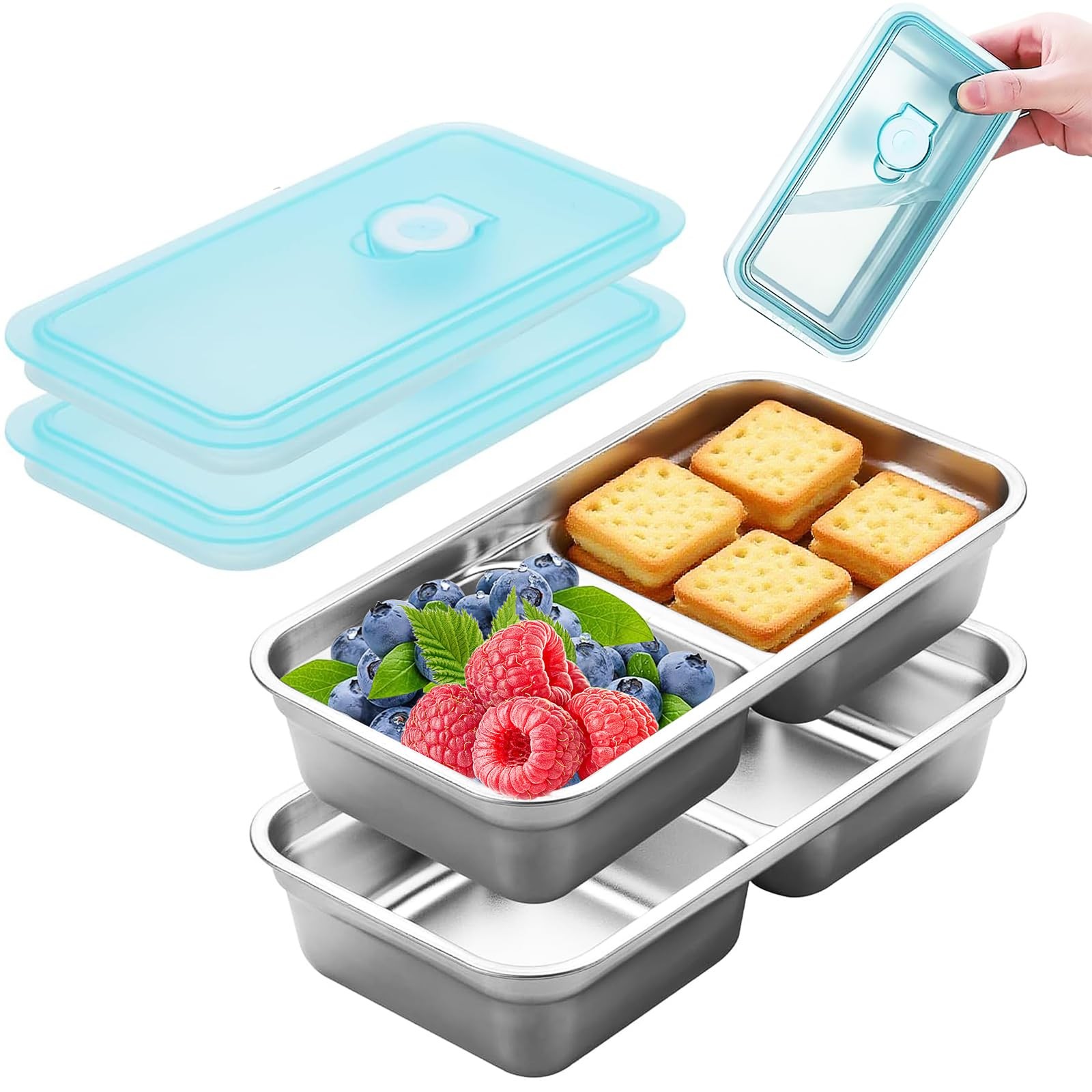 Stainless Steel Snack Containers Reusable with Lid, Grab and Go 2 Compartment…